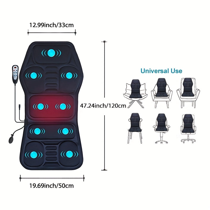 Heated Massage Chair Cushion with Lumbar Support, 9 Massage Modes, Plug-In Back & Seat Massager
