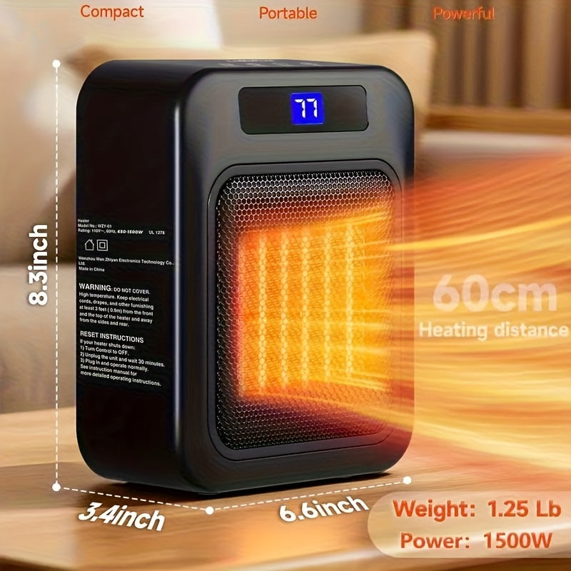 1500W Ceramic Space Heater for Indoor Use – Portable Electric Heater with Remote, Digital Display & Safety Protection