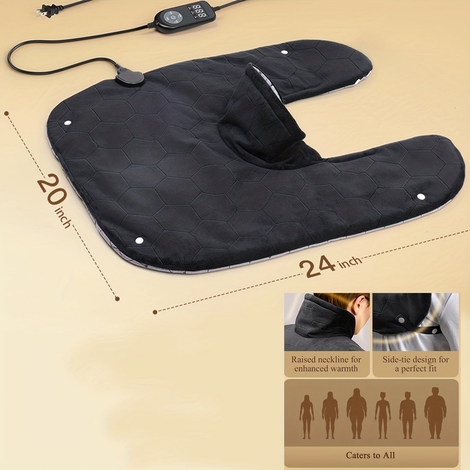 Electric Heating Pad for Neck & Shoulders – 24×20 in, Adjustable Straps, Auto Shut-Off