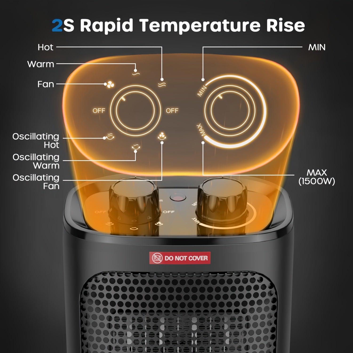 1500W Ceramic PTC Space Heater for Indoor Use – Portable Heater with 60° Oscillation & Safety Shut-Off