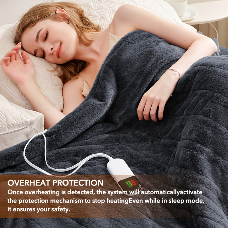 Luxury Electric Blanket – Plush Fabric, Multiple Heat Settings, Timer, Washable