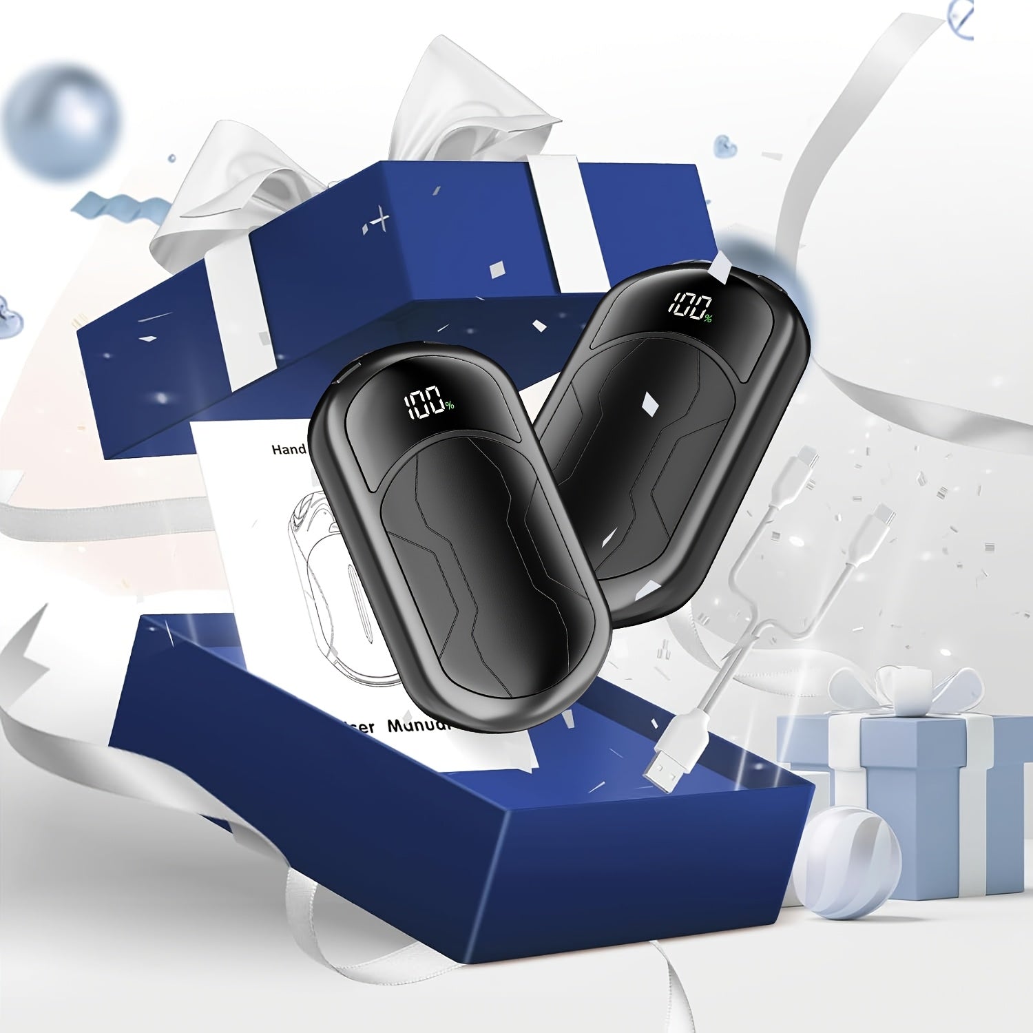 USB Electric Hand Warmer with Digital Display, Dual Heat Modes, Portable Pocket Hand Heater for Indoor & Outdoor Use