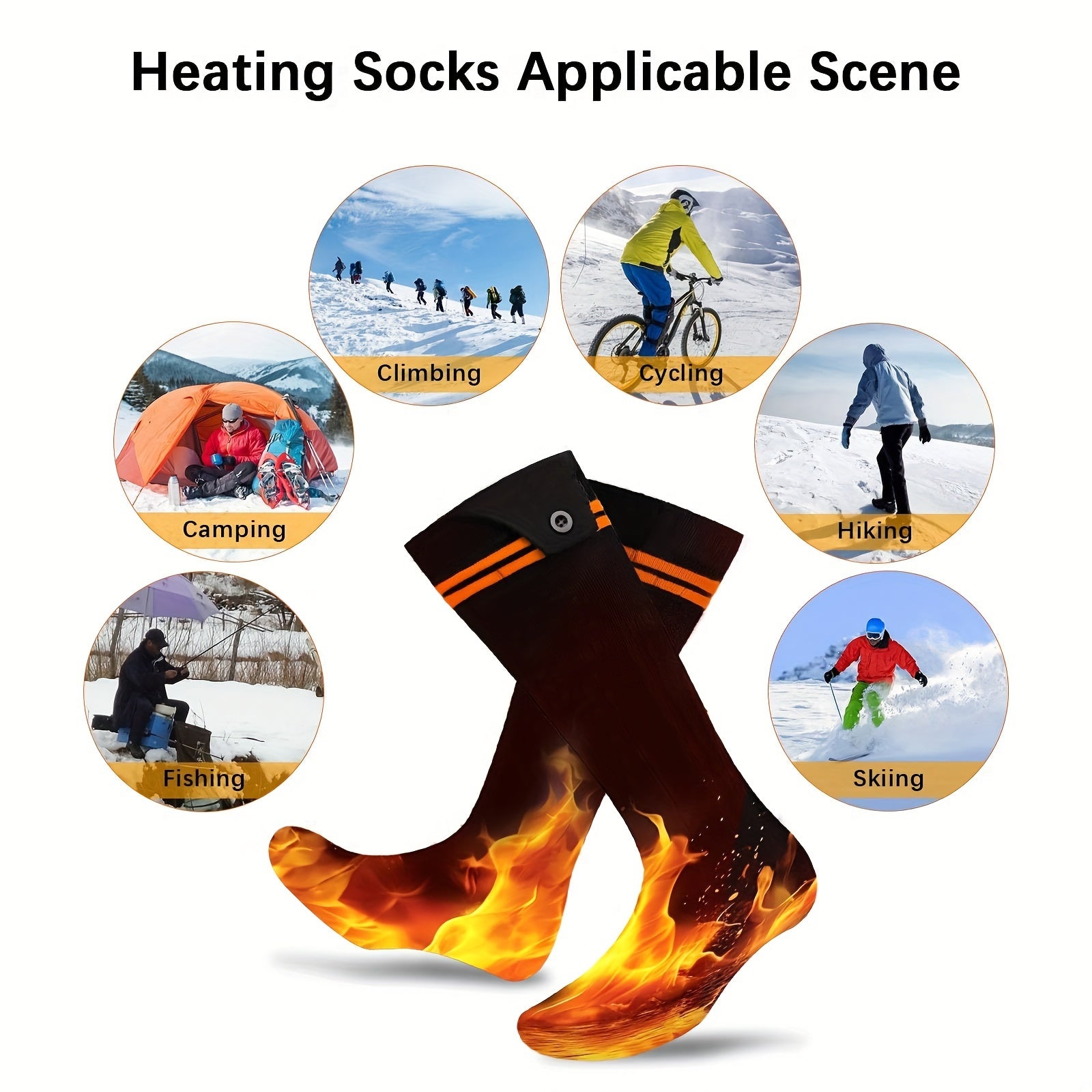 Rechargeable Heated Socks, 5000mAh Battery, 3 Heat Levels, Washable Electric Socks for Hiking, Skiing & Camping