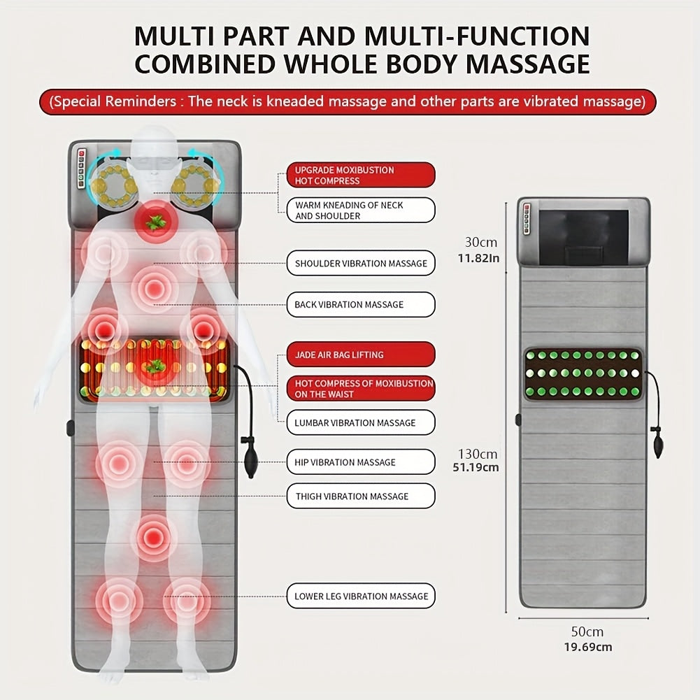 Full Body Vibration Massage Mat with Heat, 5 Massage Modes, Portable Electric Massage Pad for Back & Neck