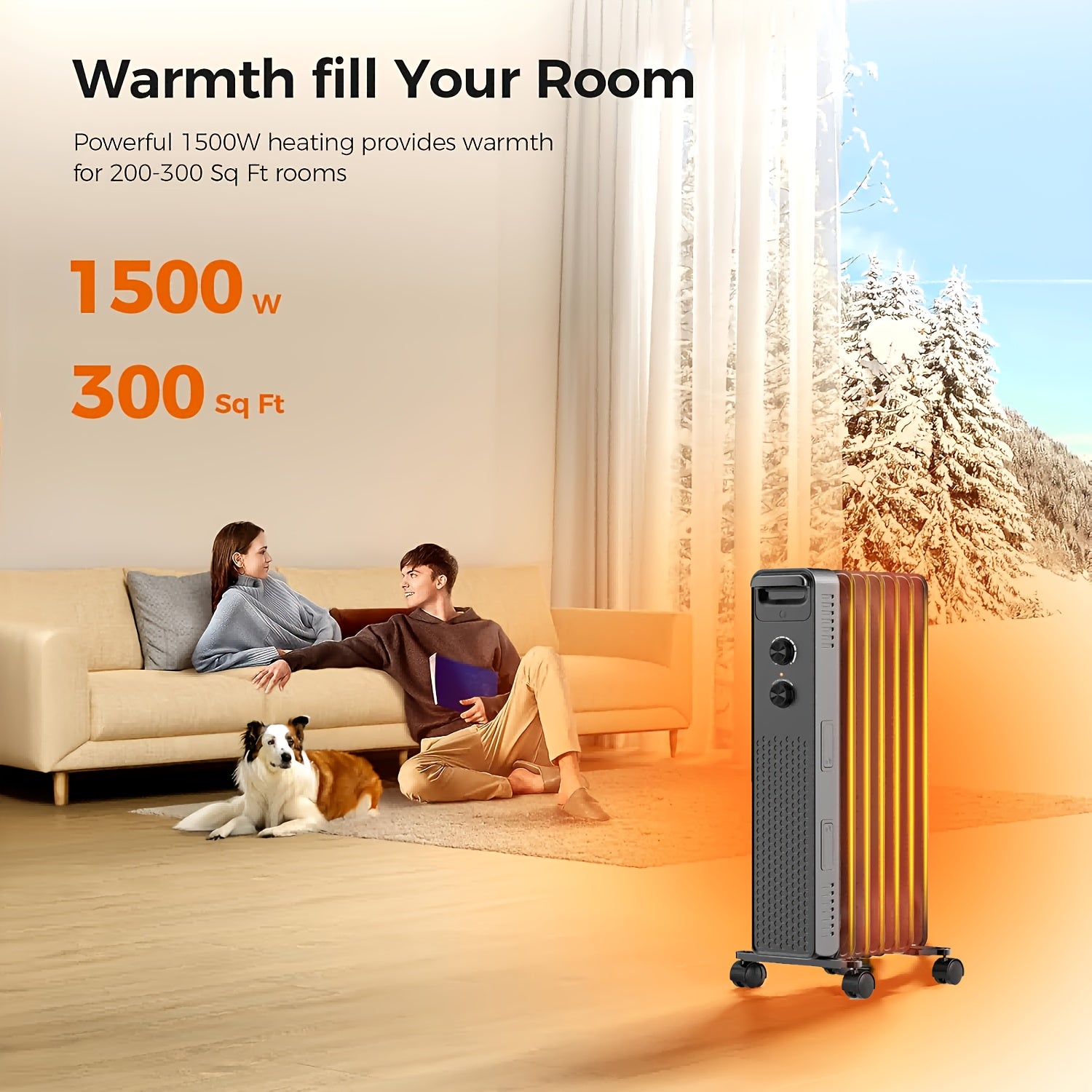 Oil-Filled Radiator Space Heater for Indoor Use – Electric Heater with Adjustable Thermostat & Safety Protection