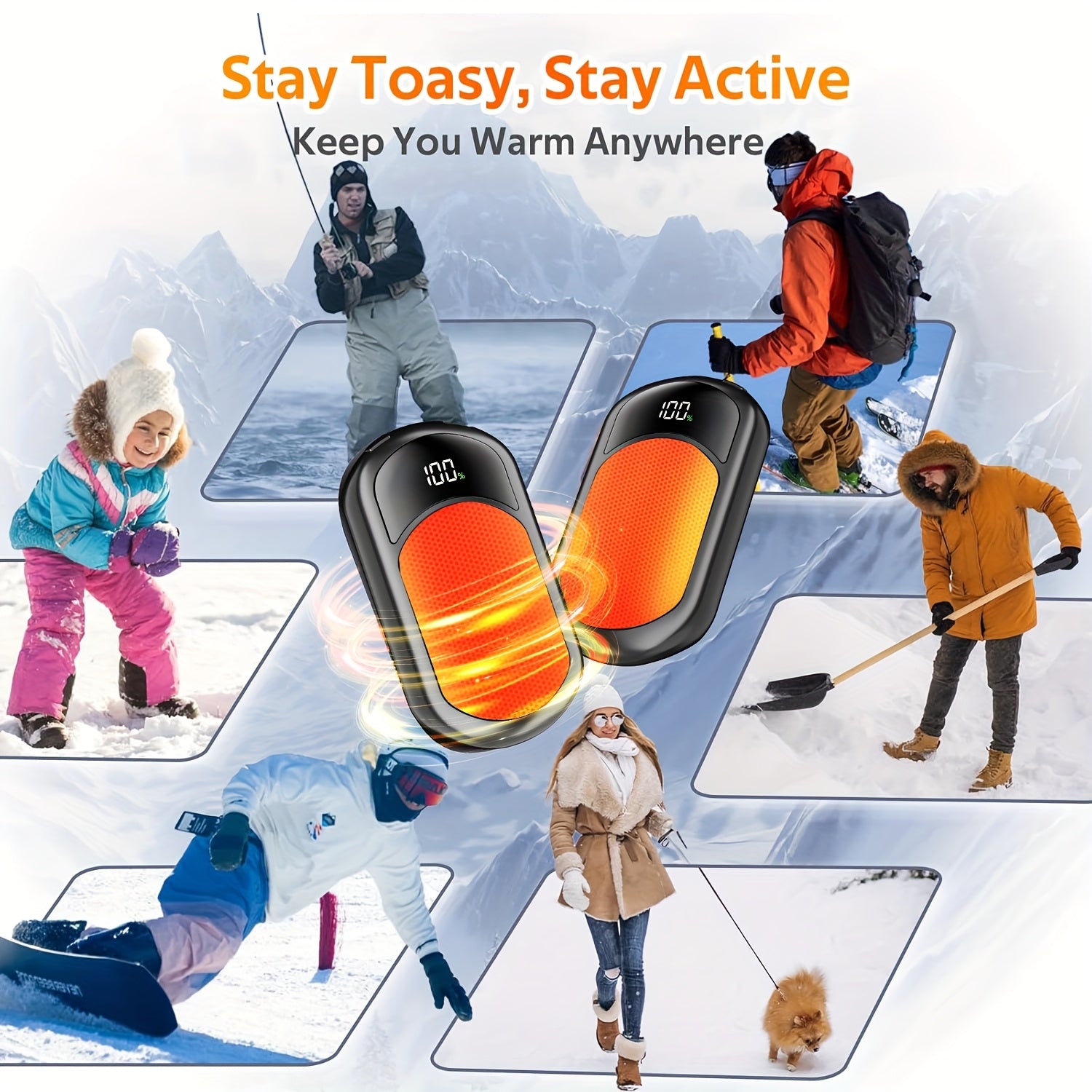 USB Electric Hand Warmer with Digital Display, Dual Heat Modes, Portable Pocket Hand Heater for Indoor & Outdoor Use