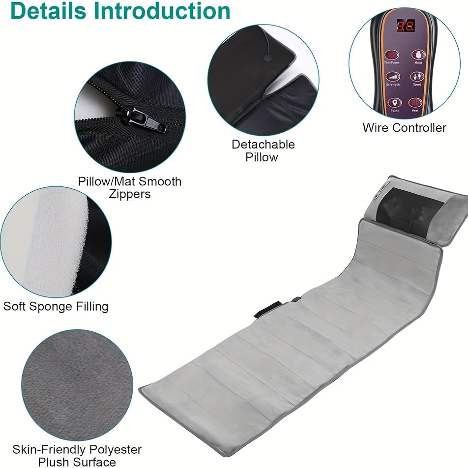 Full Body Vibration Massage Mat with Heat, 5 Massage Modes, Portable Electric Massage Pad for Back & Neck