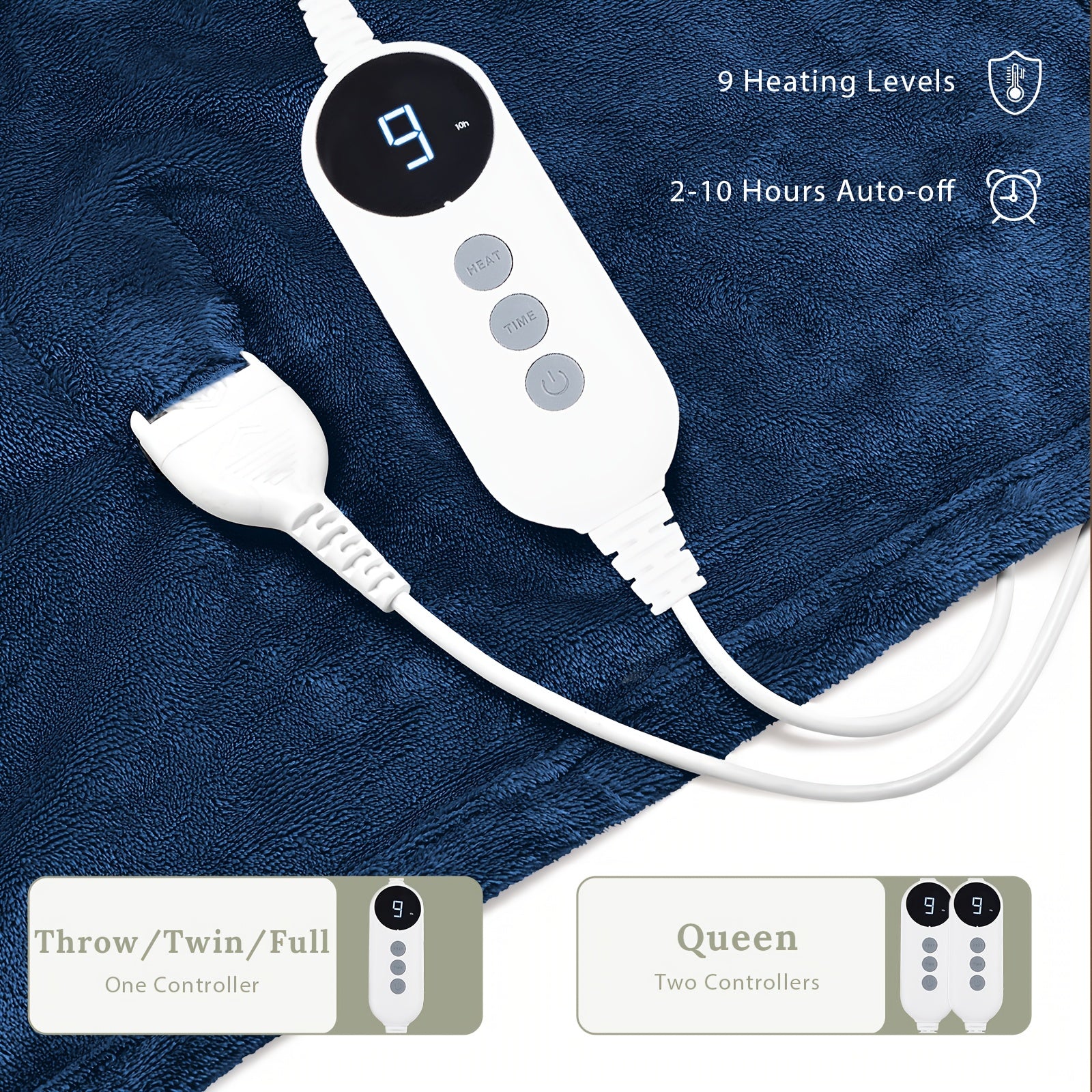Electric Heated Blanket – Double-Sided Flannel, Multiple Heat Levels, Timer