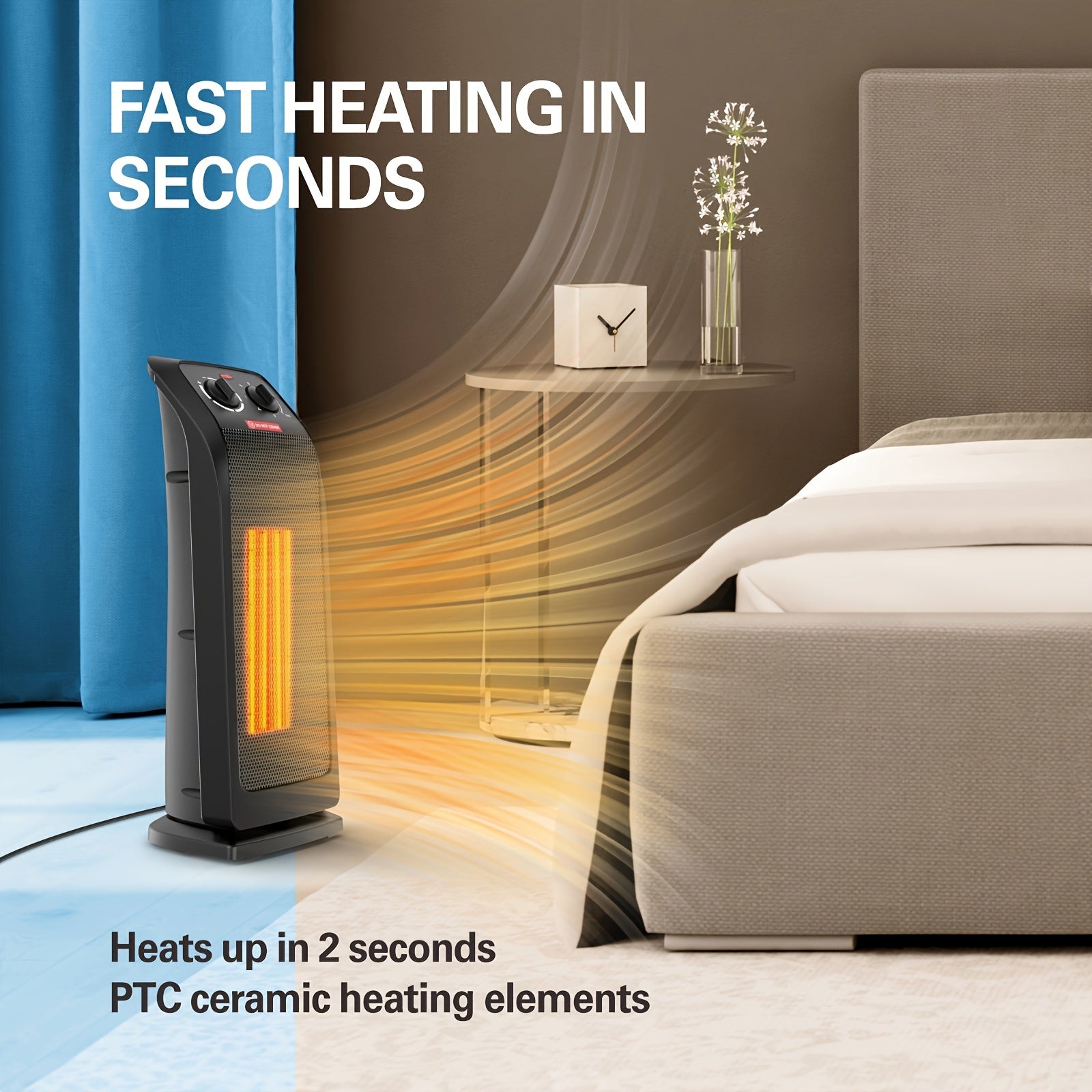 1500W Ceramic PTC Space Heater for Indoor Use – Portable Heater with 60° Oscillation & Safety Shut-Off
