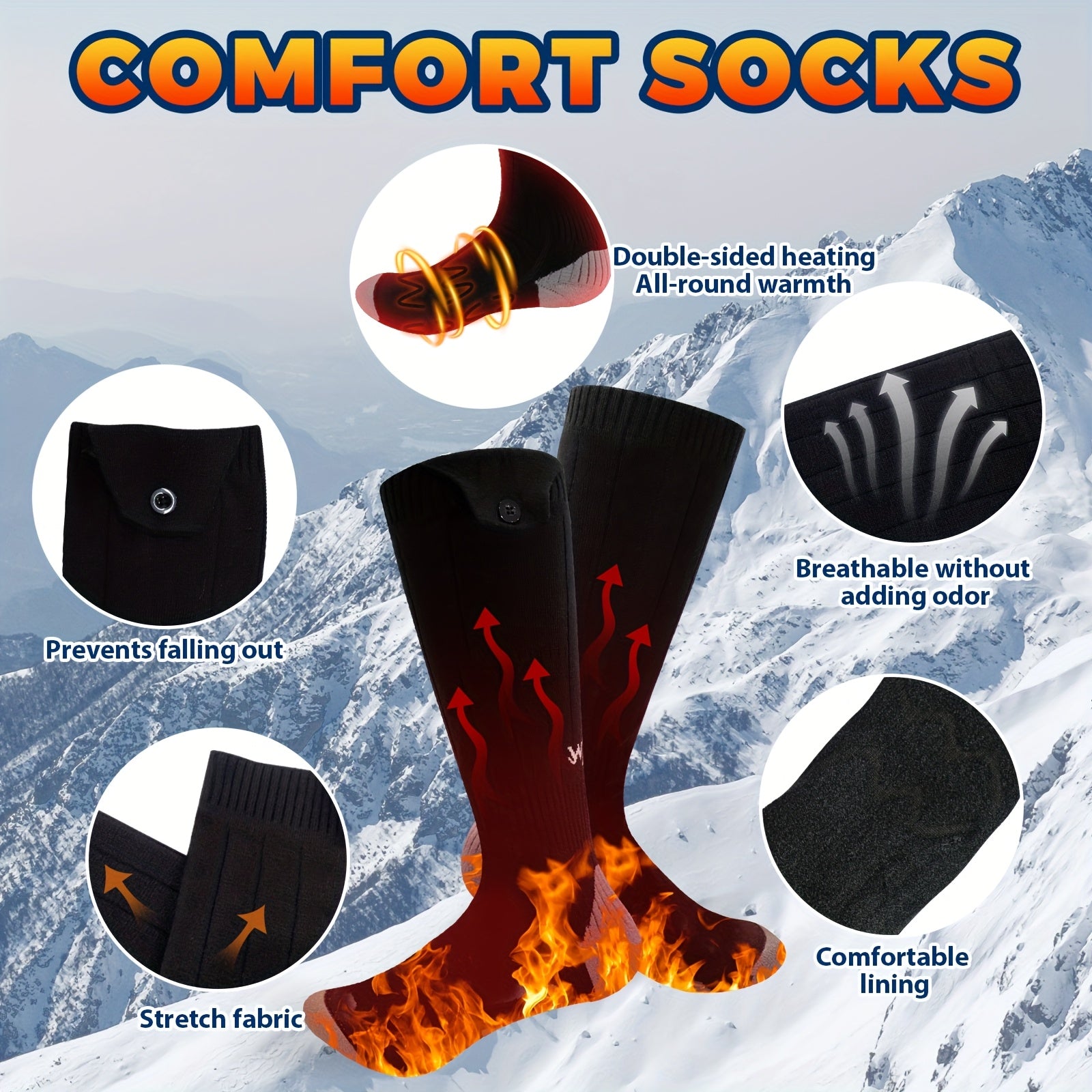 Heated Socks for Men & Women, 5000mAh Rechargeable Battery, Washable Electric Socks for Outdoor Activities