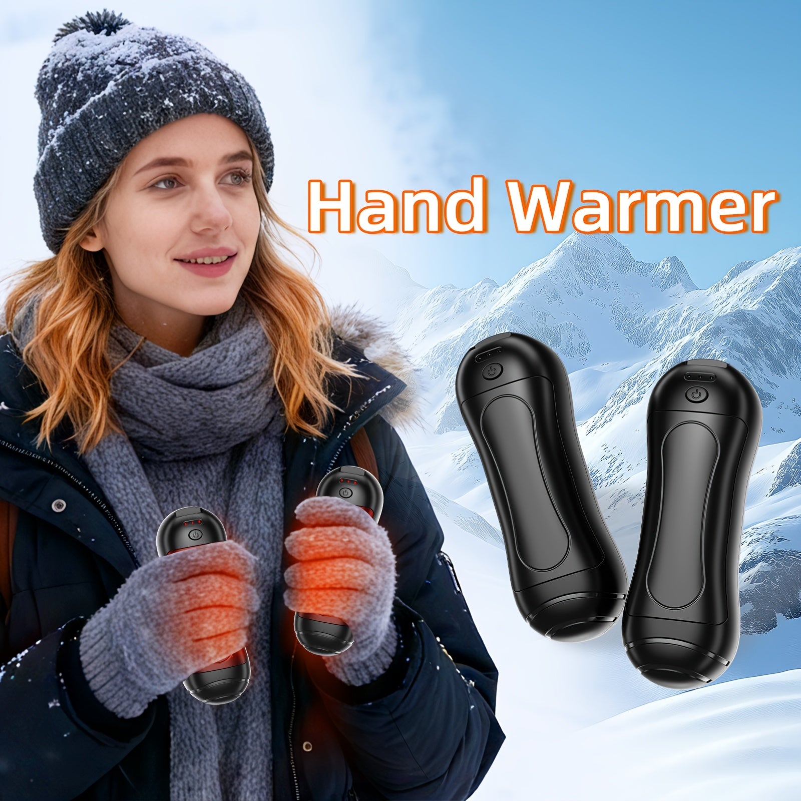 Rechargeable Hand Warmers 2-Pack with LED Light, Magnetic Electric Hand Heater, 3 Heating Modes, Dual-Sided Heat