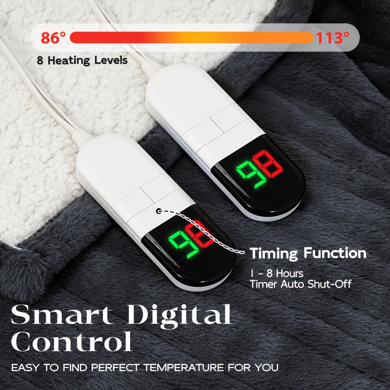 Luxury Electric Blanket – Plush Fabric, Multiple Heat Settings, Timer, Washable