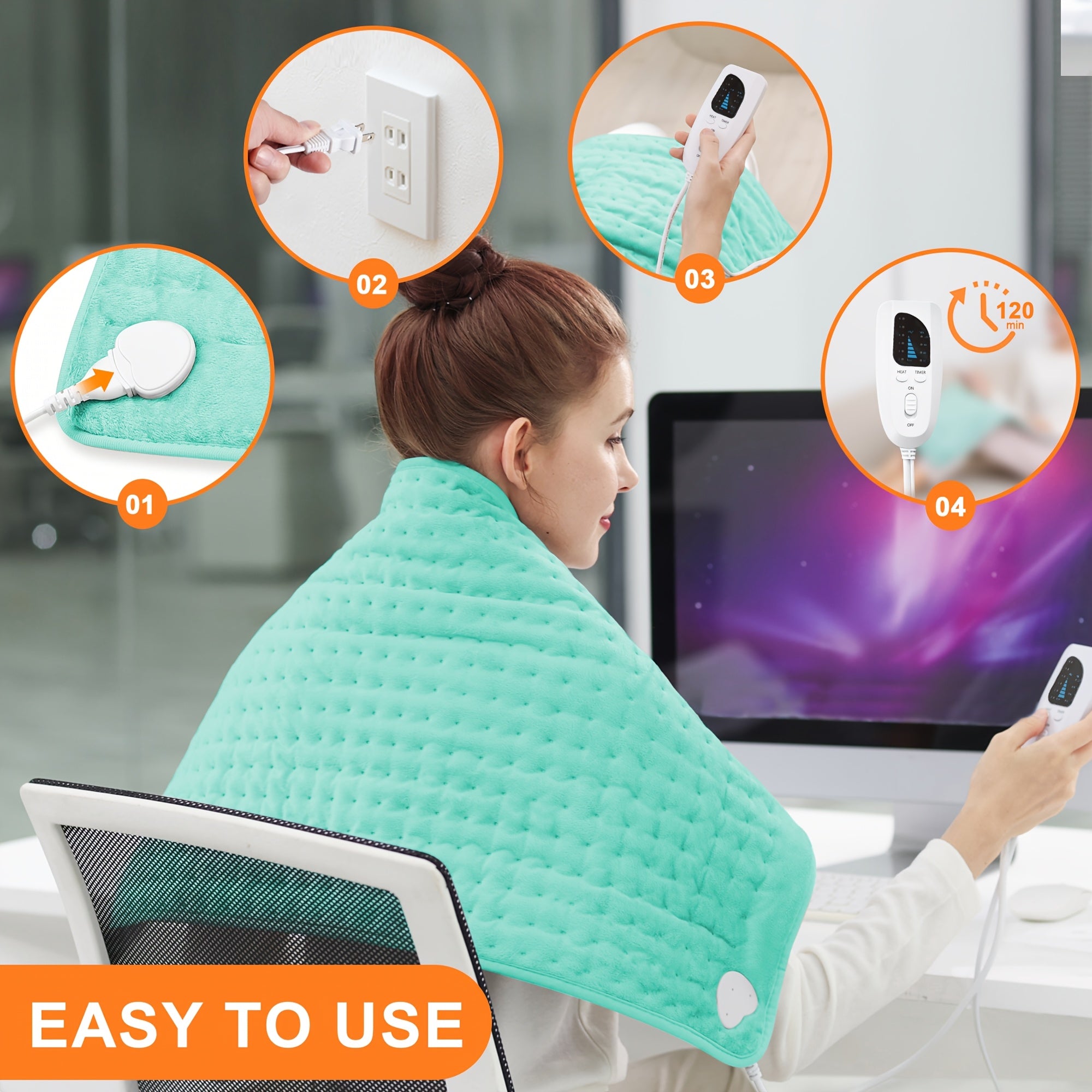 Electric Heating Pad for Back & Body – 6 Heat Levels, Machine Washable