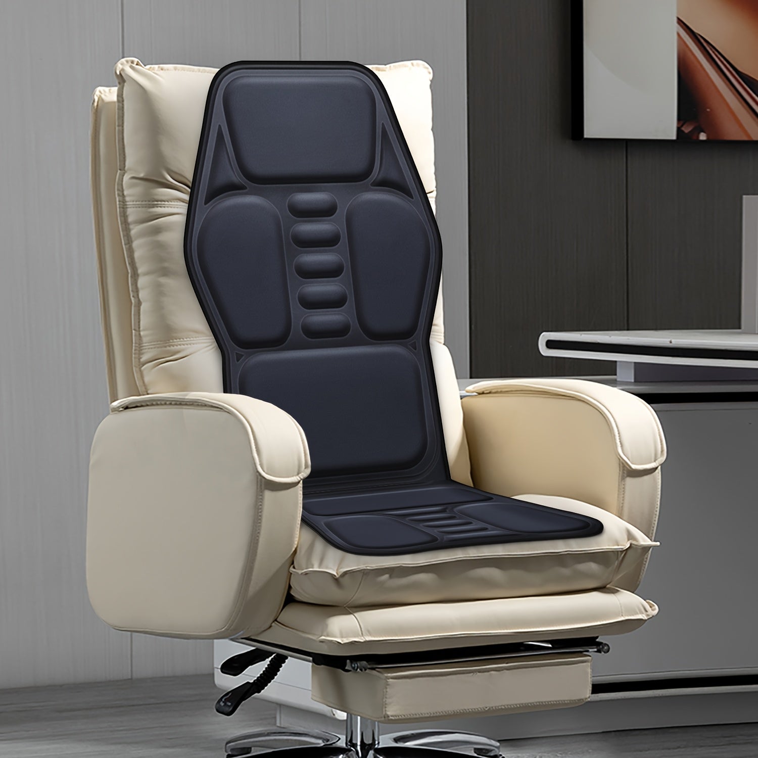 Heated Massage Chair Cushion with Lumbar Support, 9 Massage Modes, Plug-In Back & Seat Massager