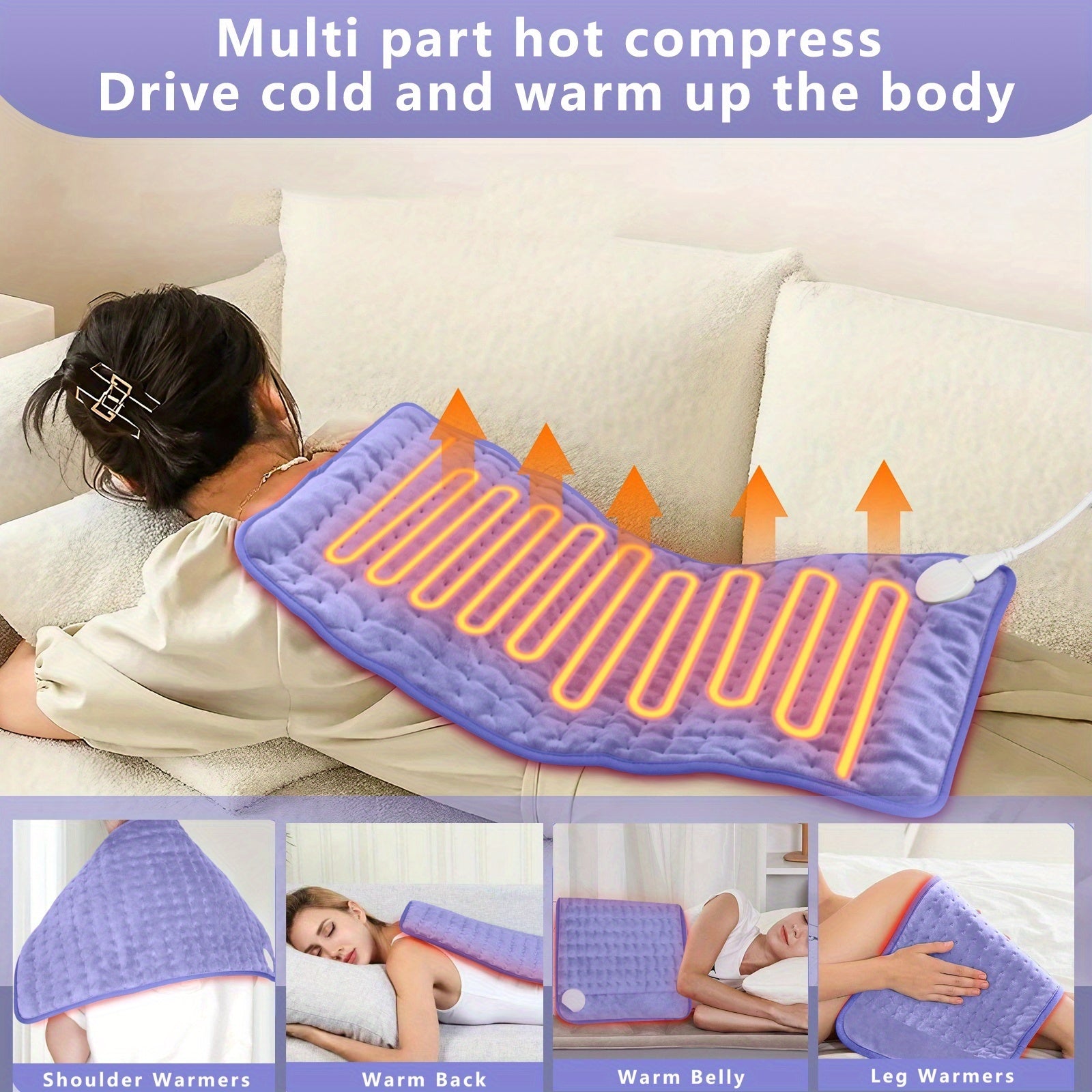 Electric Heating Pad for Back & Body – 24×12 in, 3 Heat Levels, Dry & Moist Heat, Auto Shut-Off