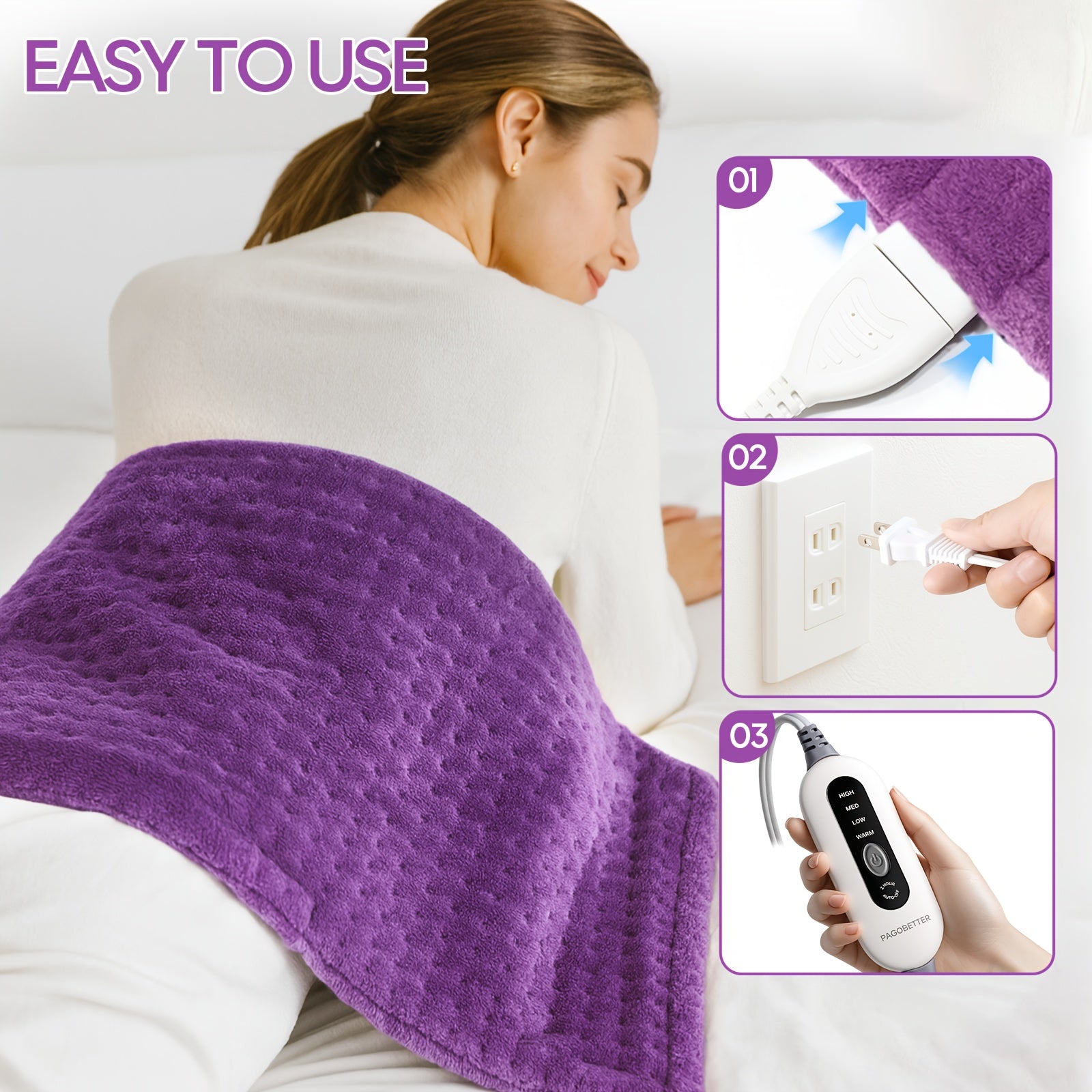 Electric Heating Pad for Back & Body – Ultra-Soft Fabric, Dry & Moist Heat, Auto Shut-Off
