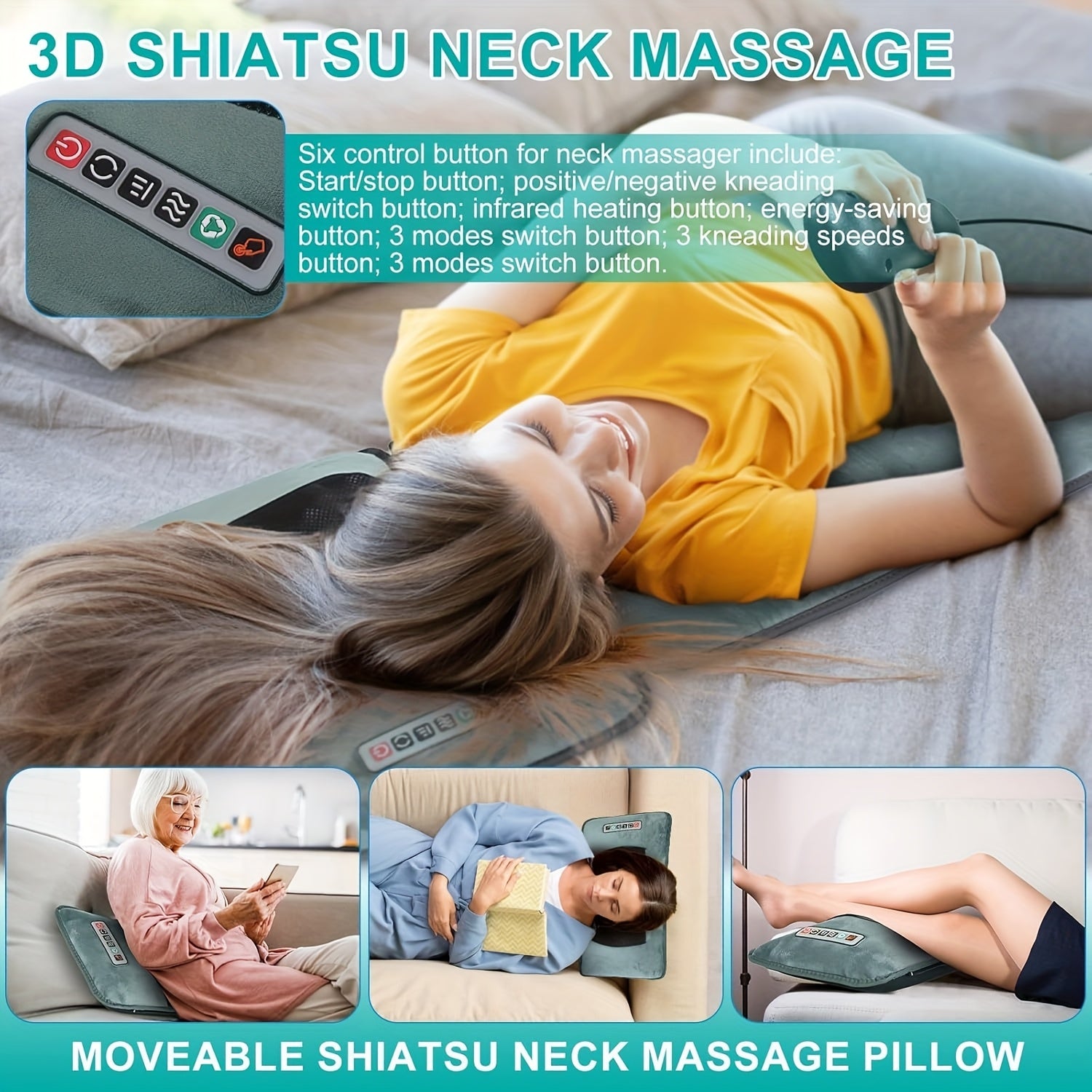 Full Body Massage Mat with Heat & Shiatsu Neck Pillow, 10 Vibration Motors, Foldable Massage Mattress