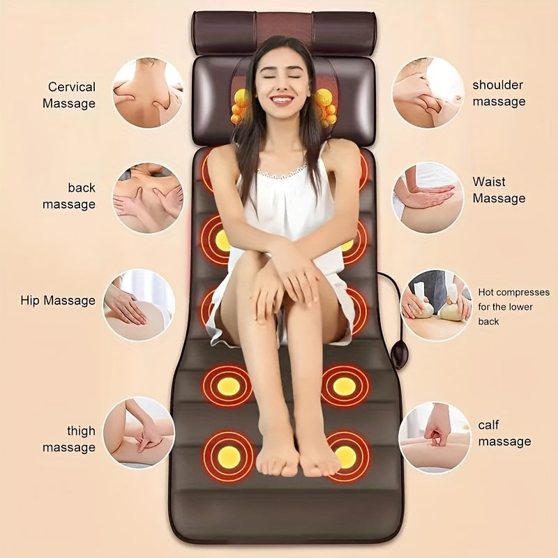 5-in-1 Full Body Massage Pad with Heat, Neck Back Waist & Leg Massage Zones, Foldable Massage Mat