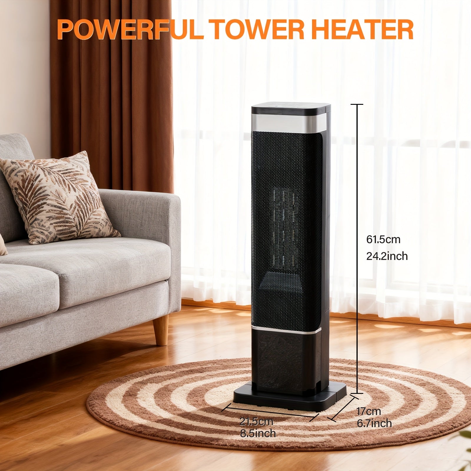 1500W Tower Space Heater for Indoor Use – Electric Heater with Remote Control, Thermostat & Timer