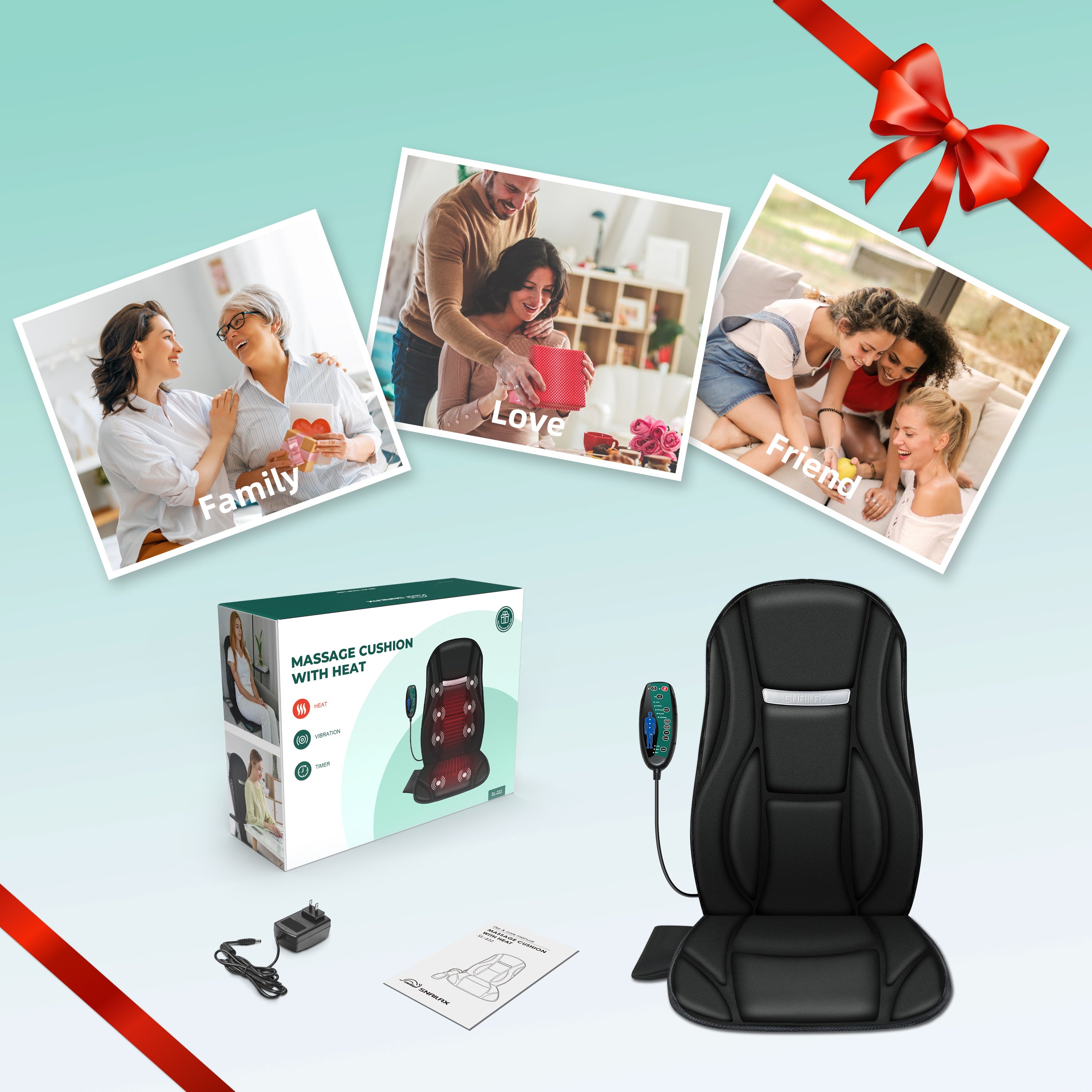 Vibration Back Massager Seat Cushion with Heat, 8 Motors, 5 Massage Modes, Chair Massager for Home & Office