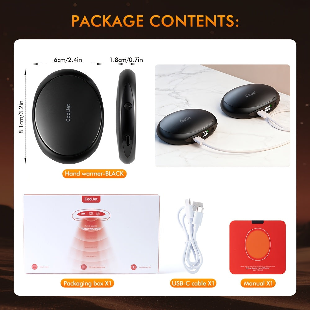 Rechargeable Magnetic Hand Warmers 2-Pack with Digital Display, Electric Pocket Heater, 3 Heat Levels