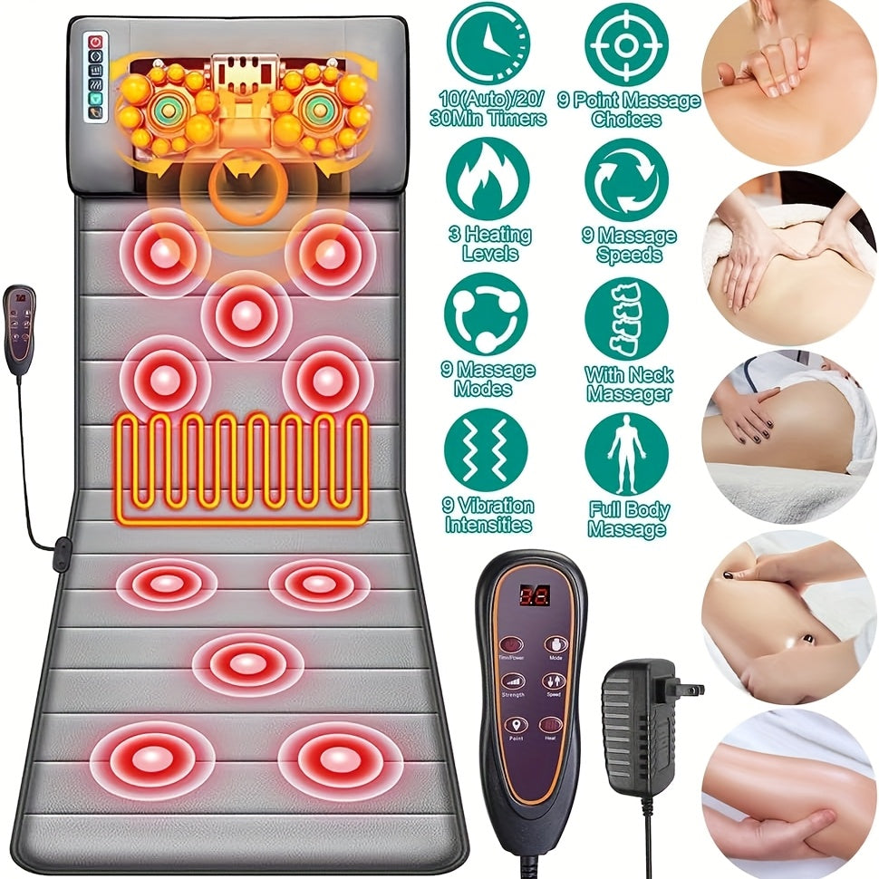 Full Body Vibration Massage Mat with Heat, 5 Massage Modes, Portable Electric Massage Pad for Back & Neck