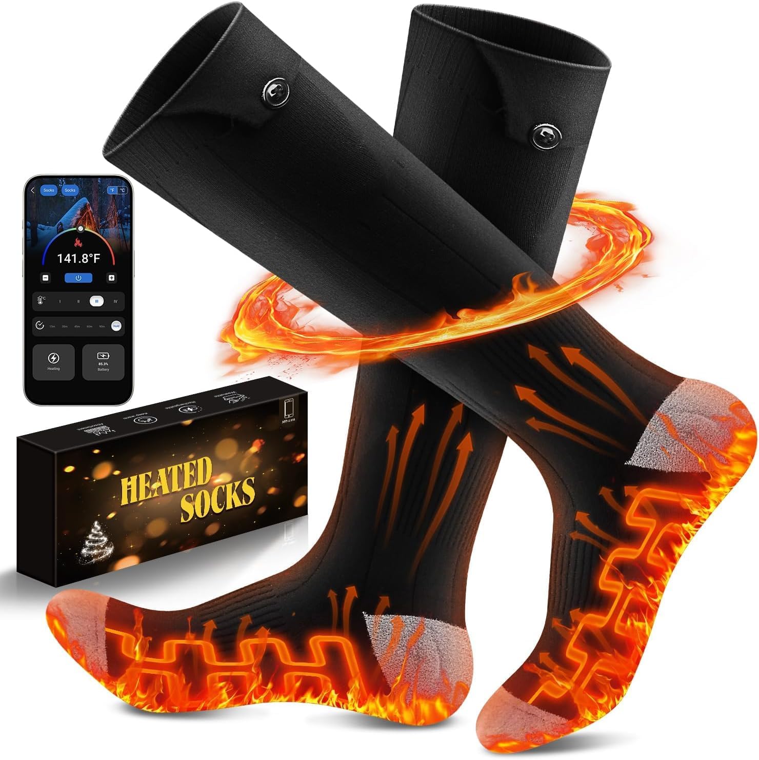 Rechargeable Heated Socks with App Control, Dual 6000mAh Batteries, Washable Electric Socks