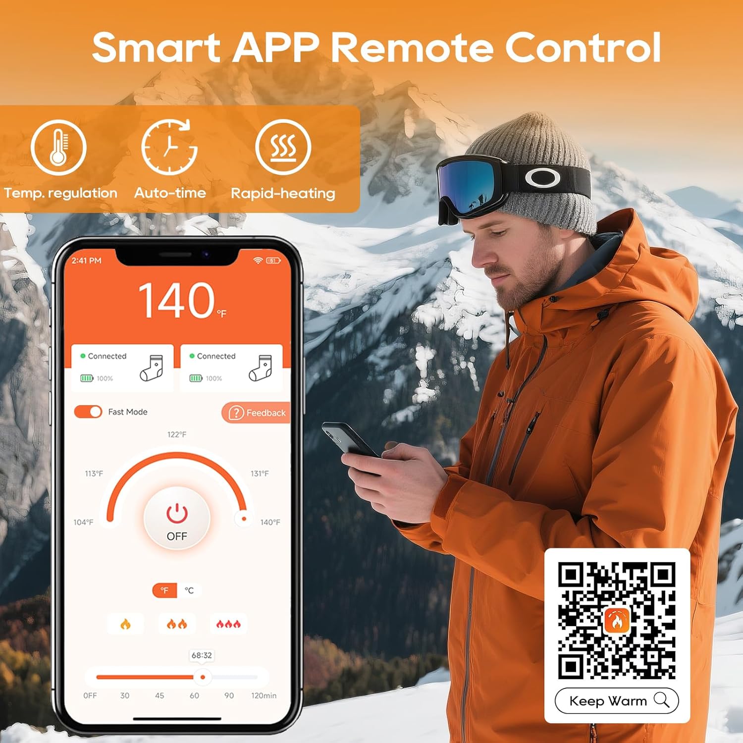 Heated Socks for Men Women with APP Control, Rechargeable Battery, Washable Electric Winter Socks for Outdoor Activities