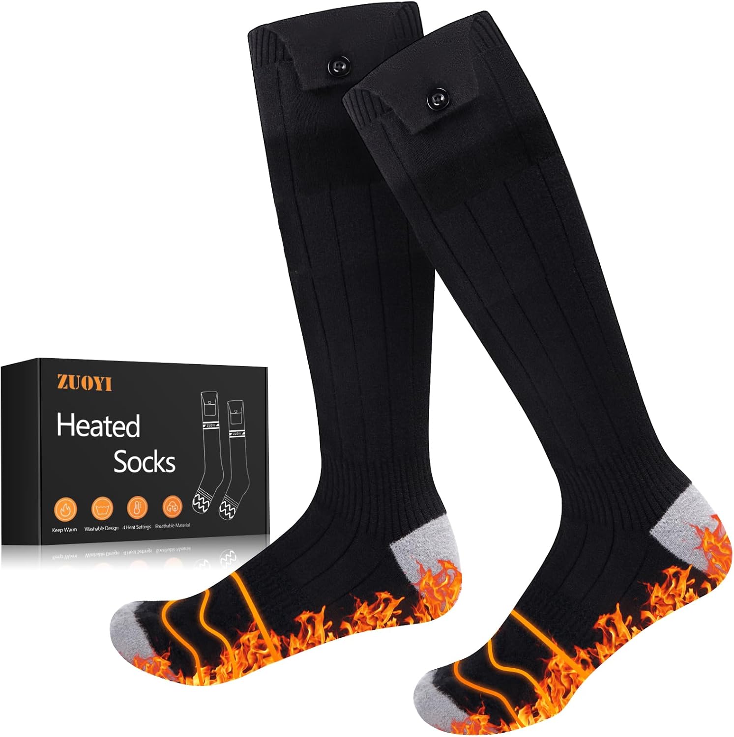 Rechargeable Heated Socks for Men & Women, Washable Electric Socks with 4 Heat Levels for Outdoor Work