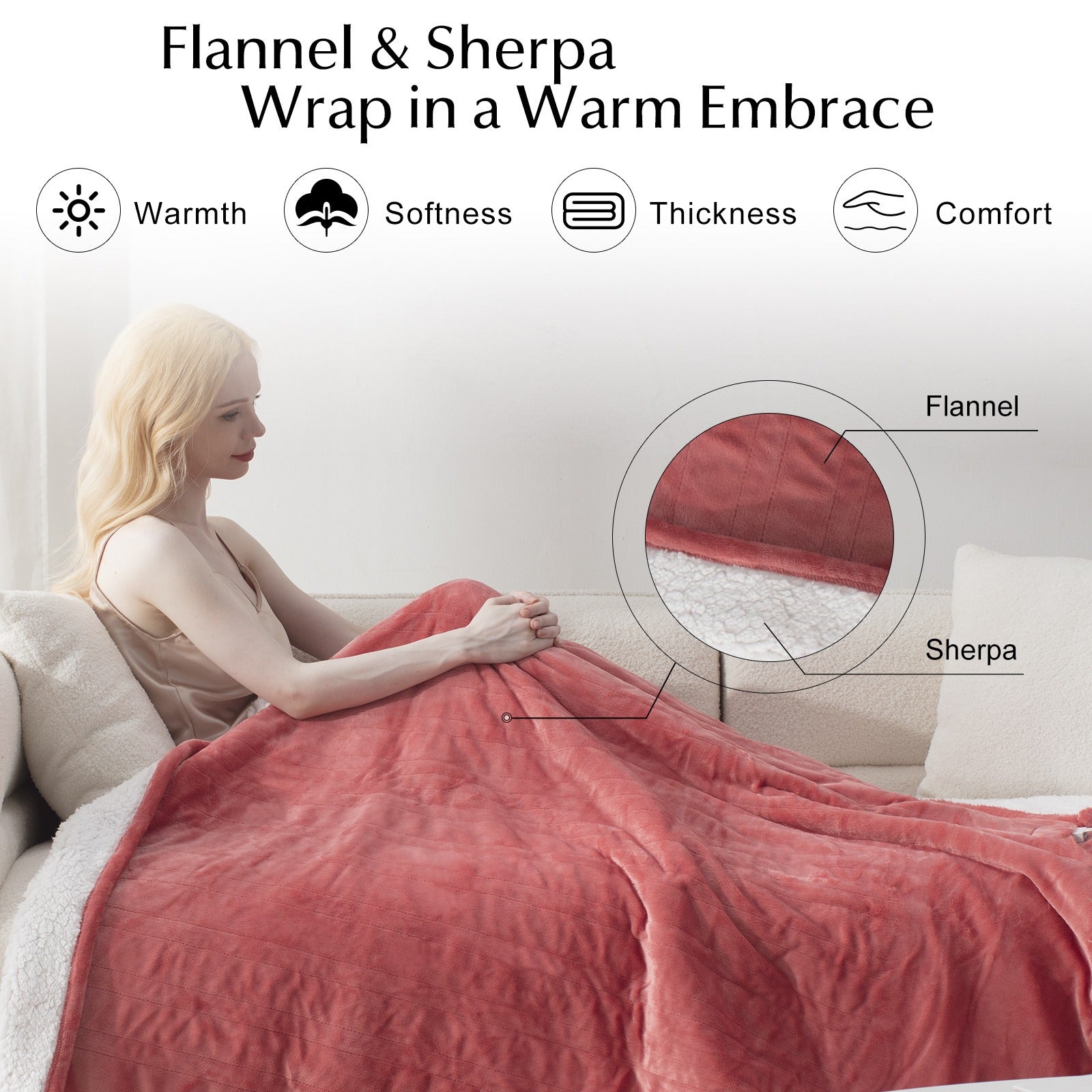Electric Heated Throw Blanket – Temperature Control, Auto Shut-Off, Machine Washable