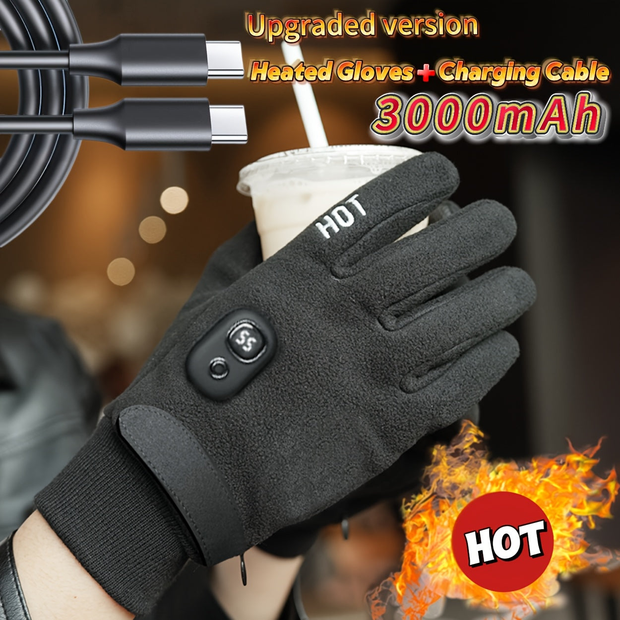 Rechargeable Heated Gloves, 3000mAh Battery, Adjustable Heat Winter Gloves for Skiing, Cycling & Outdoor Activities