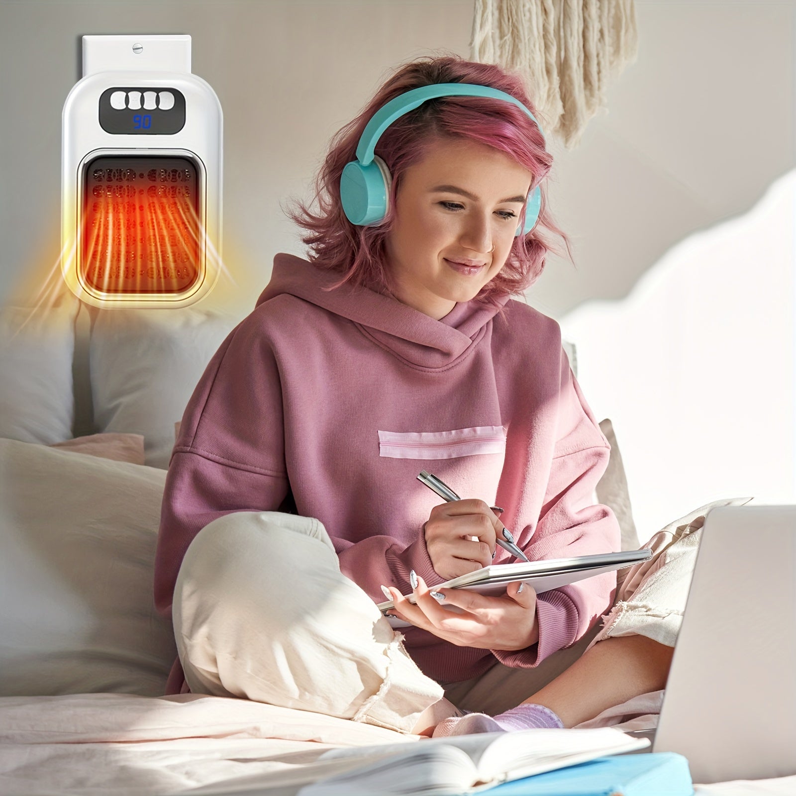 Wall-Mounted Electric Space Heater for Indoor Use – Adjustable Thermostat, Timer & LED Display