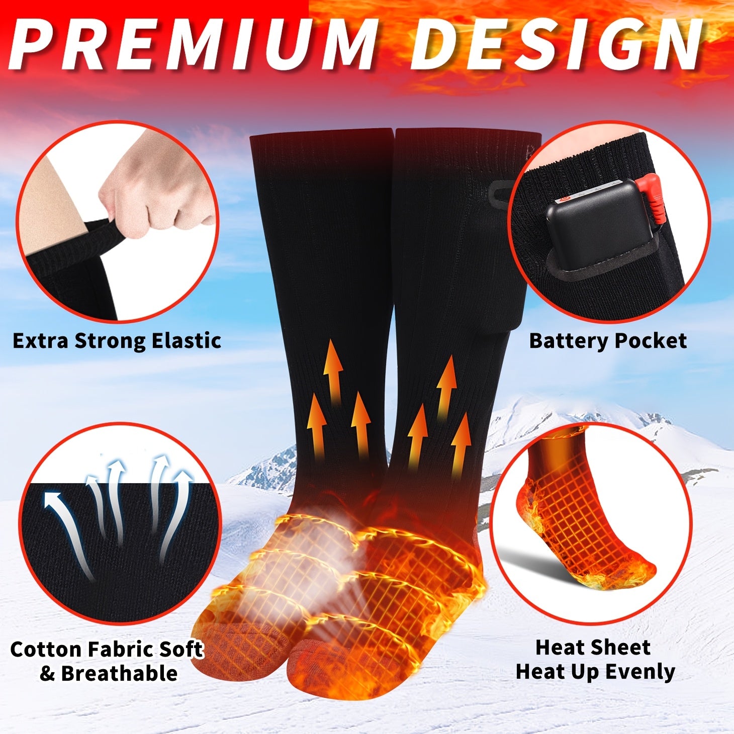 Wool Heated Socks, 4000mAh Rechargeable Battery, 3 Heat Levels, Electric Winter Socks for Outdoor Activities