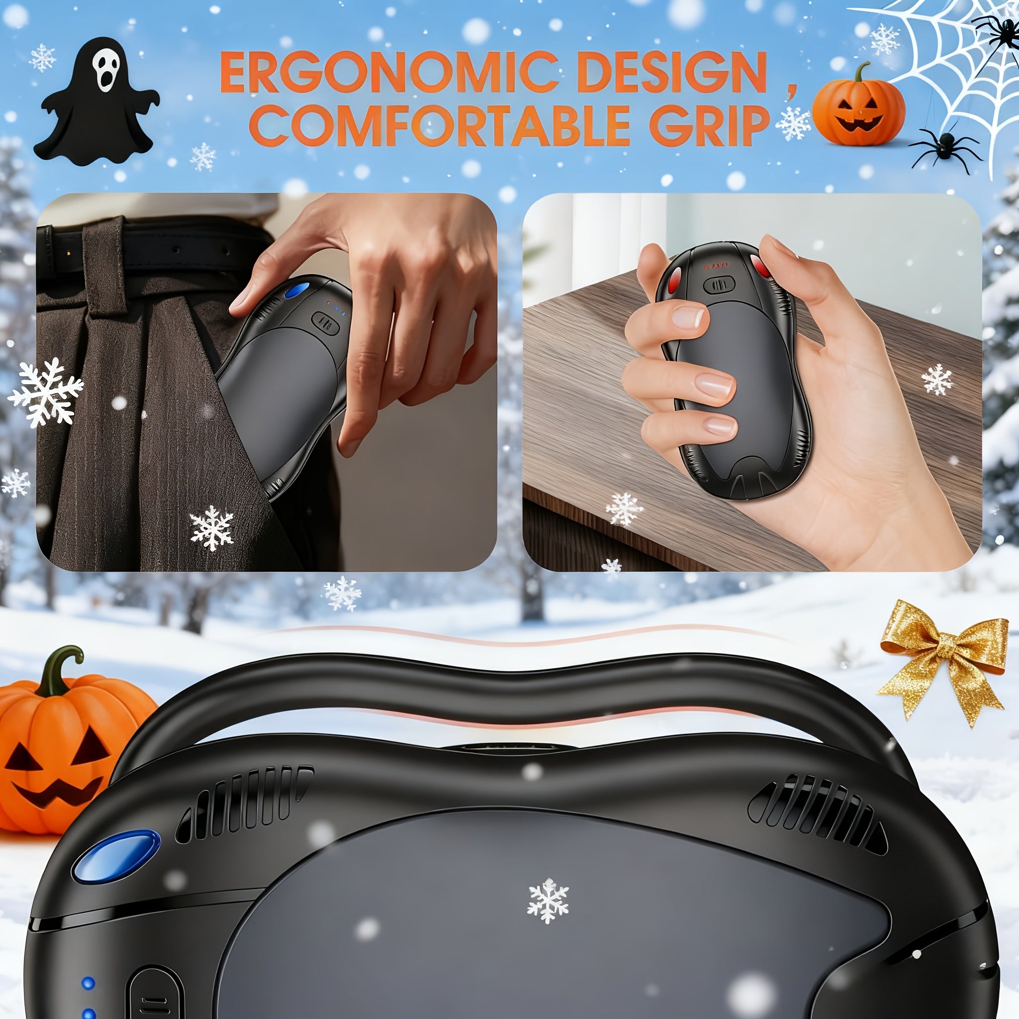 Rechargeable Magnetic Hand Warmer 2-in-1, Double-Sided Heating, 3 Temperature Levels, Portable Electric Hand Heater