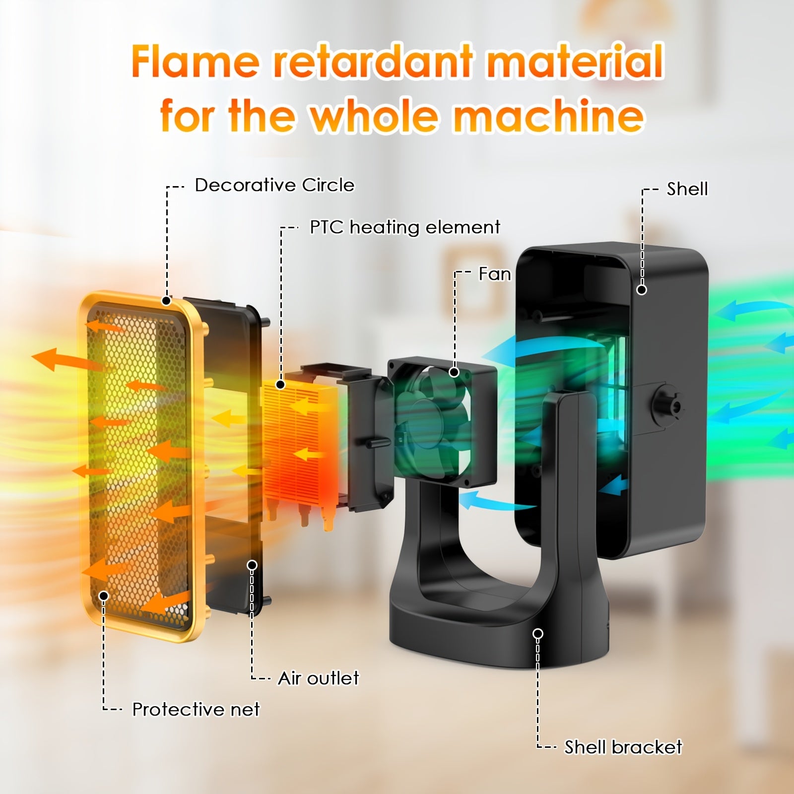 Compact Electric Space Heater for Indoor Use – Portable Heater with Thermostat & Quiet Operation