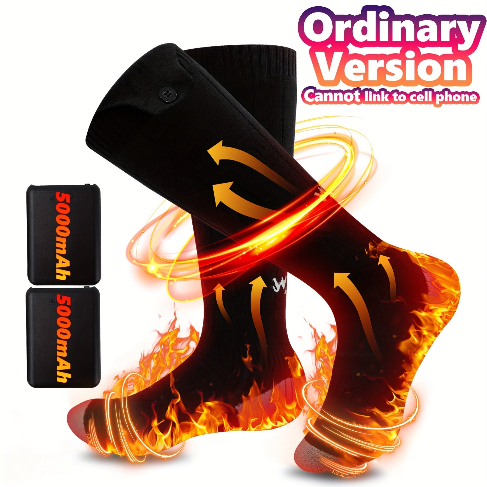 Rechargeable Heated Socks, 5000mAh Battery, Washable Electric Winter Socks for Camping, Hiking & Skiing