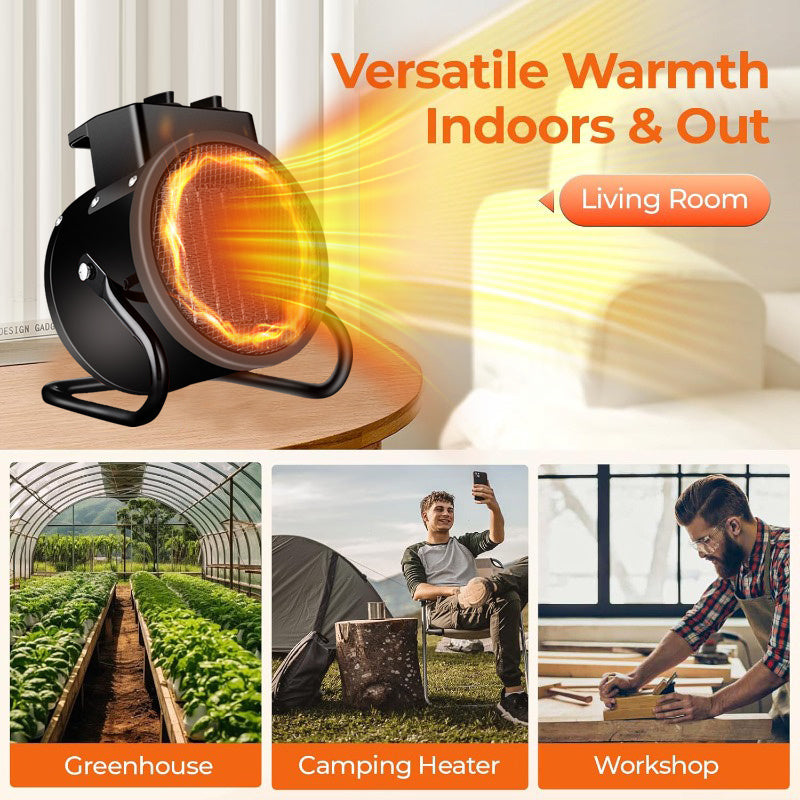 1500W PTC Ceramic Space Heater for Greenhouse & Garage, Portable Fast-Heating Electric Heater with Overheat Protection