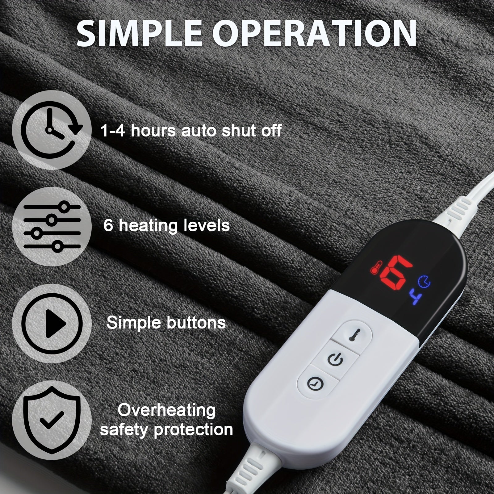 Electric Heated Blanket – Flannel Fabric, Adjustable Heat Levels, Auto Shut-Off