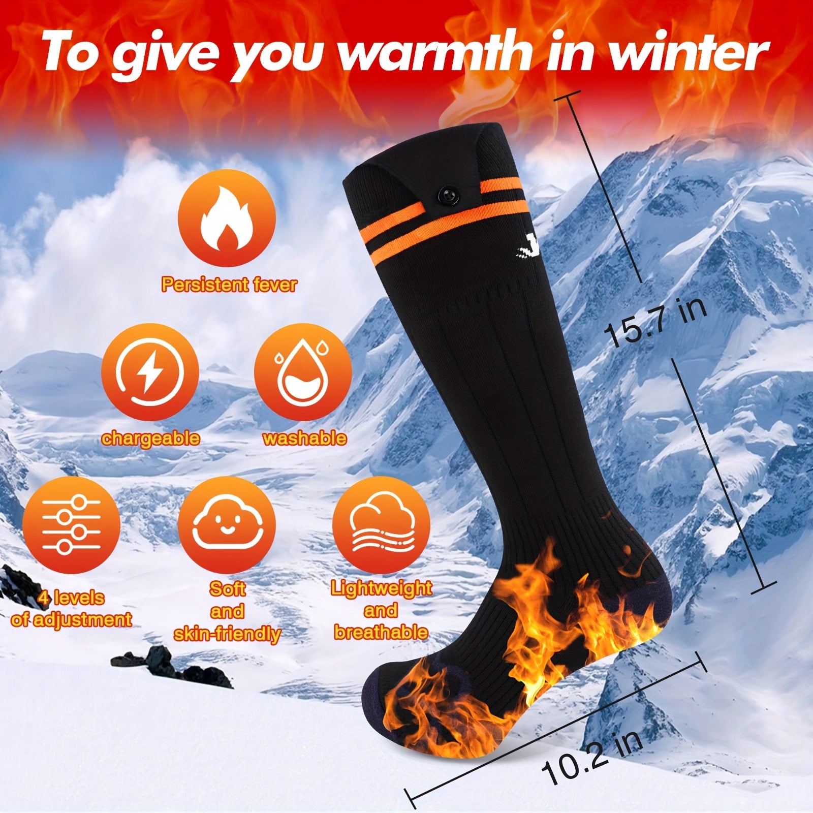 Rechargeable Heated Socks, 5000mAh Battery, Washable Electric Winter Socks for Camping, Hiking & Skiing