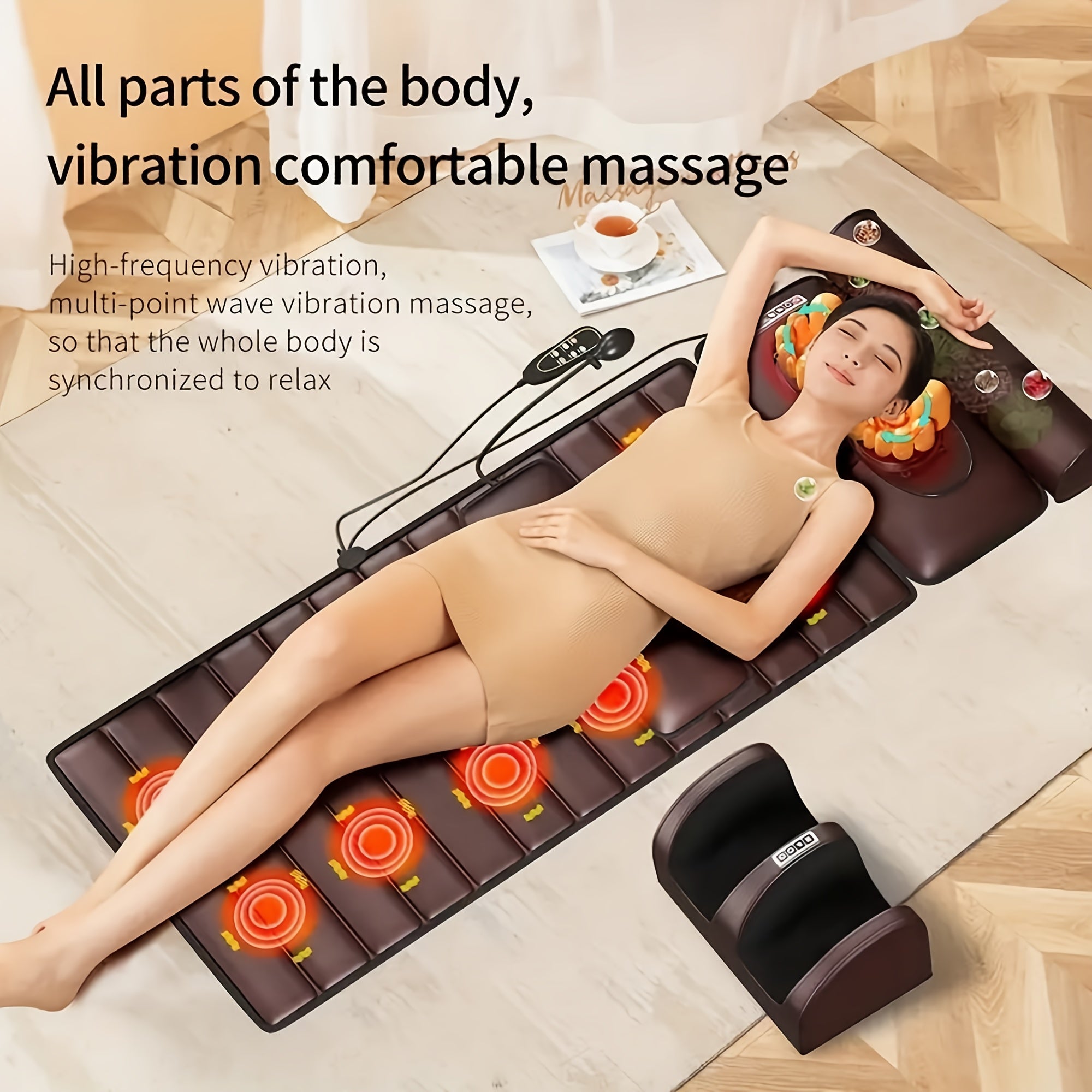 5-in-1 Full Body Massage Pad with Heat, Neck Back Waist & Leg Massage Zones, Foldable Massage Mat