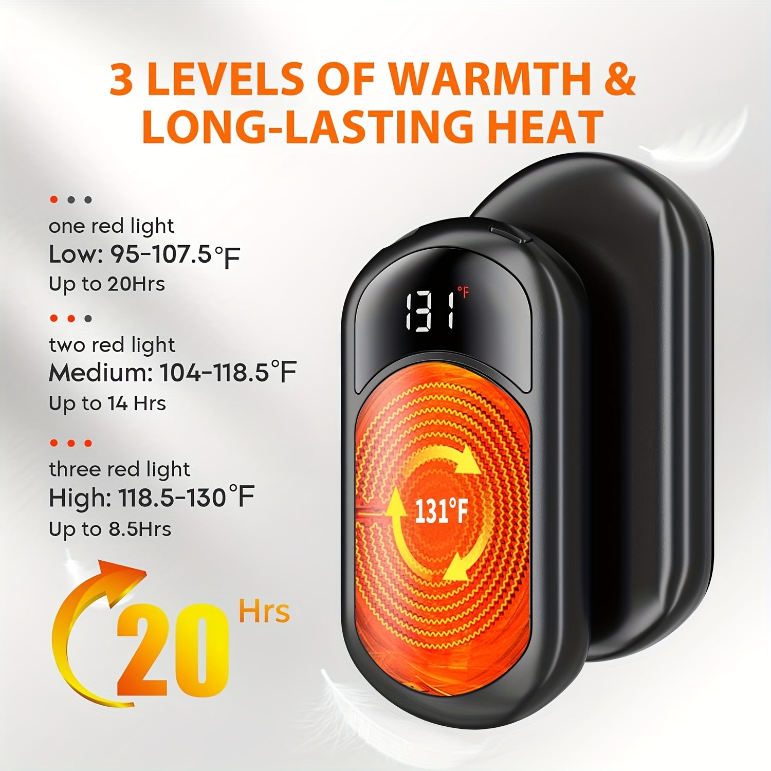 USB Electric Hand Warmer with Digital Display, Dual Heat Modes, Portable Pocket Hand Heater for Indoor & Outdoor Use