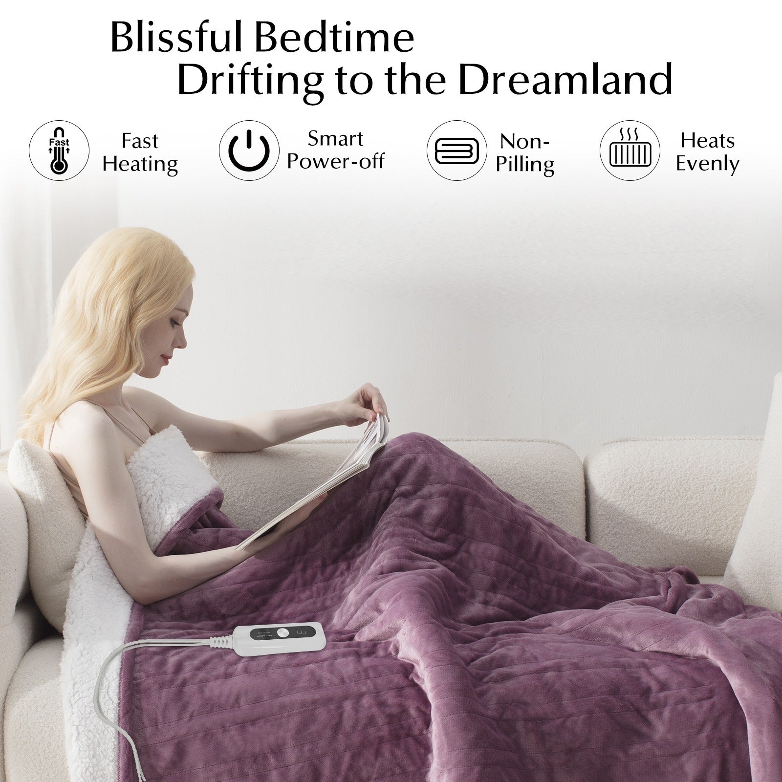 Electric Heated Throw Blanket – Temperature Control, Auto Shut-Off, Machine Washable