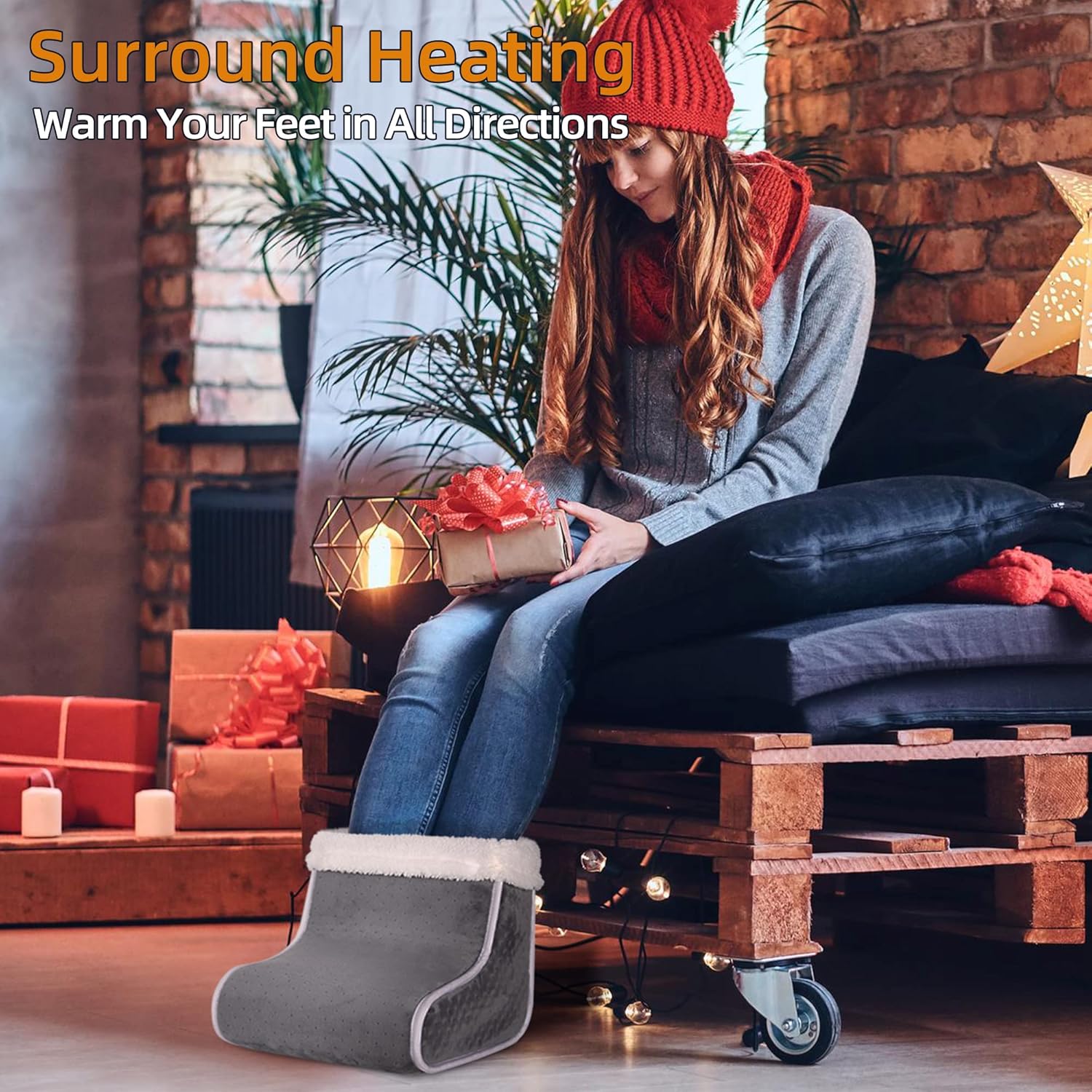 Electric Heated Foot Warmer, Washable Lining, 6 Heat Levels, 4 Timers, Auto Shut-Off, Indoor Winter Foot Warmth
