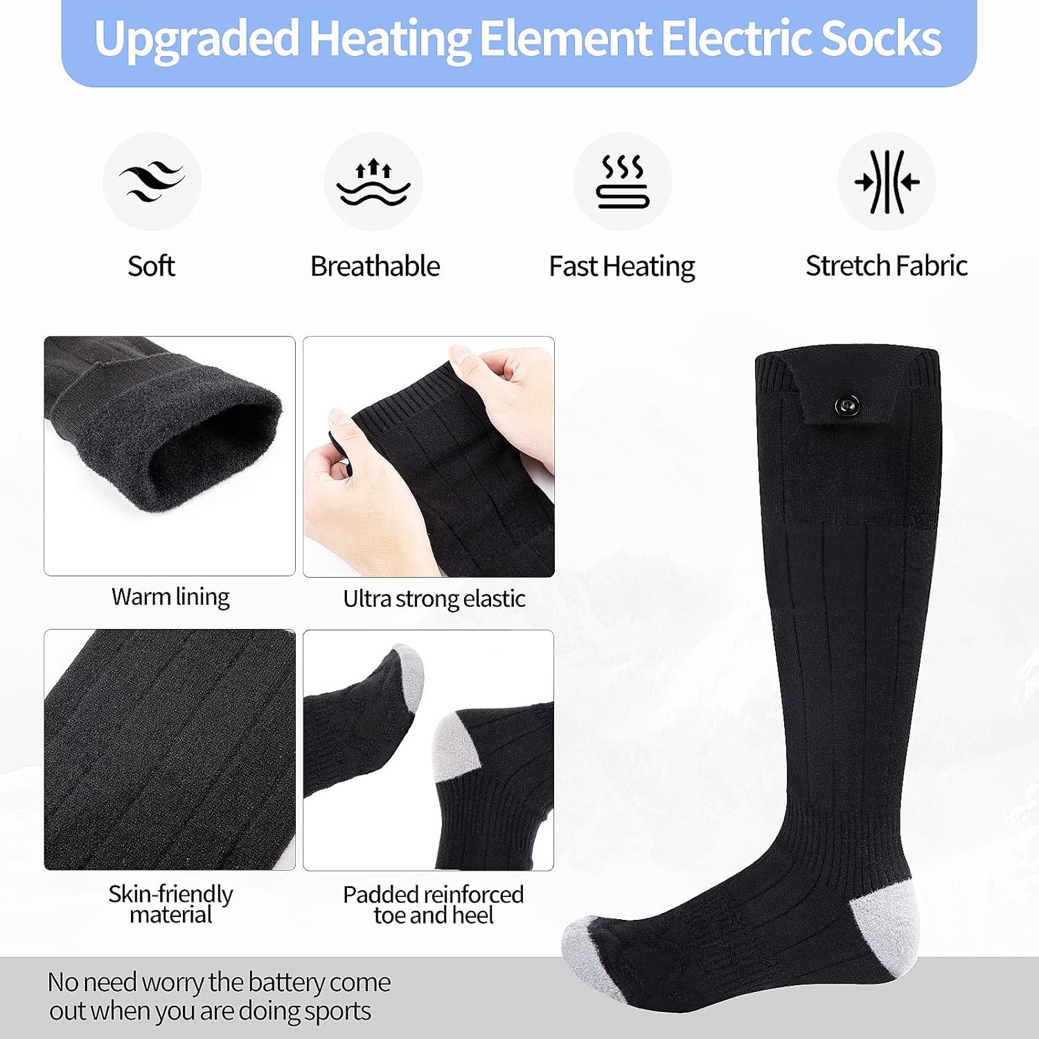 Rechargeable Heated Socks for Men & Women, Washable Electric Socks with 4 Heat Levels for Outdoor Work