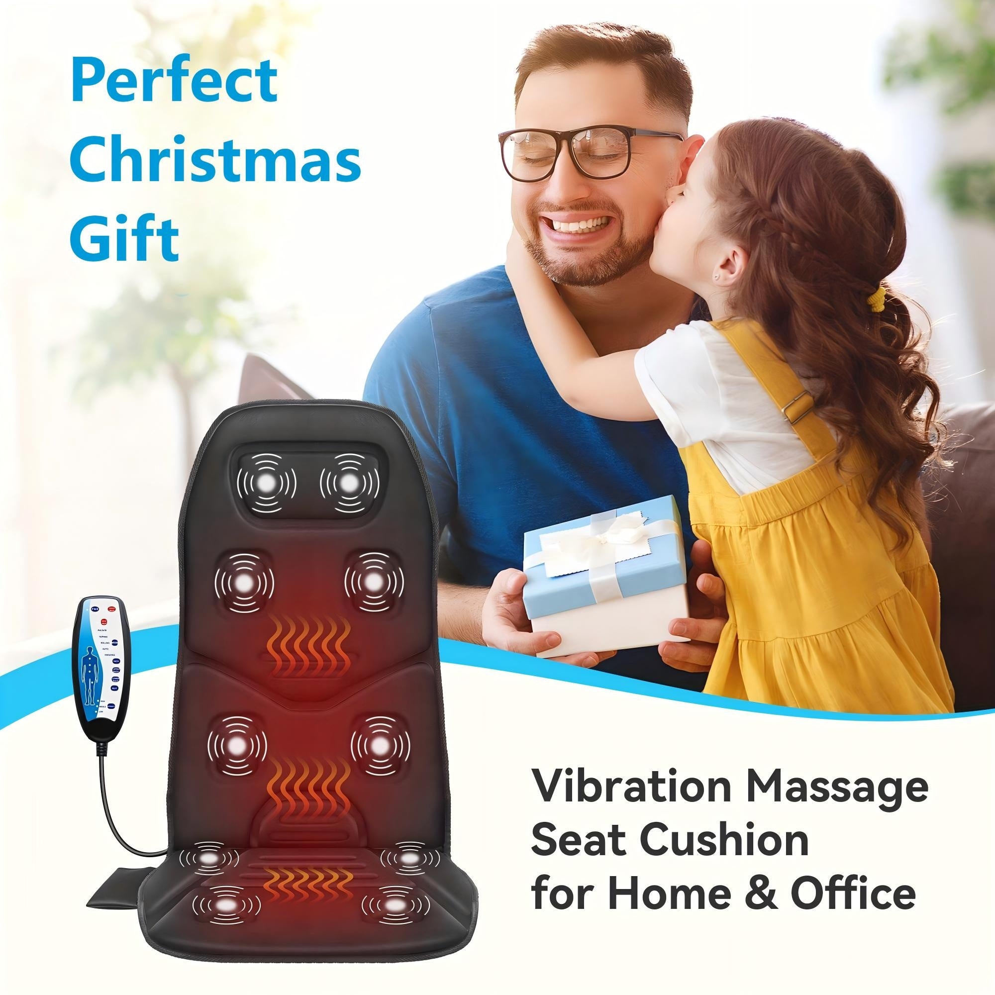 Heated Massage Chair Cushion with Vibration, 10 Motors, Seat Back Massager for Office & Home Chairs