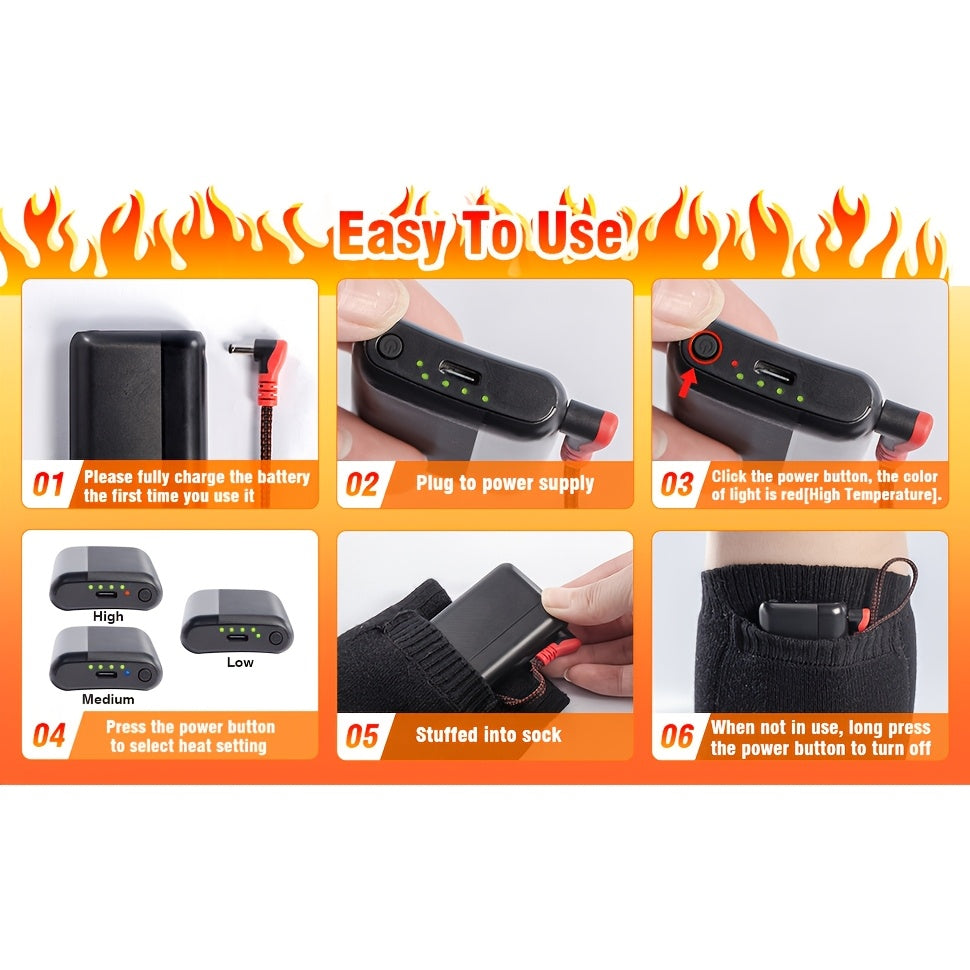 Rechargeable Heated Socks, Dual 4000mAh Batteries, 3 Heat Settings, Washable Electric Socks for Outdoor Work