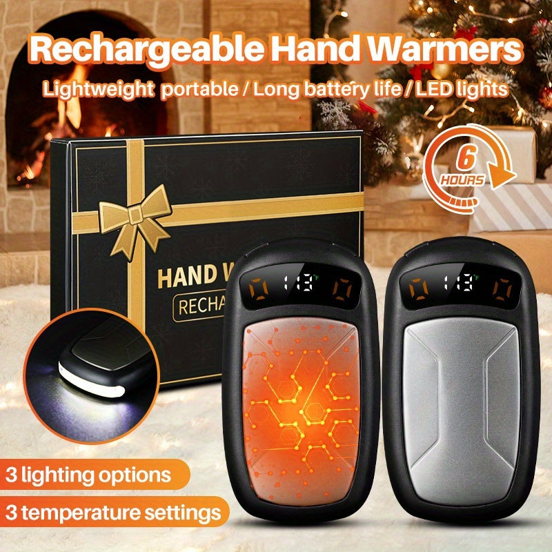 Rechargeable Hand Warmers 2-Pack with COB Light, Magnetic Electric Pocket Heater, Dual-Sided Heating