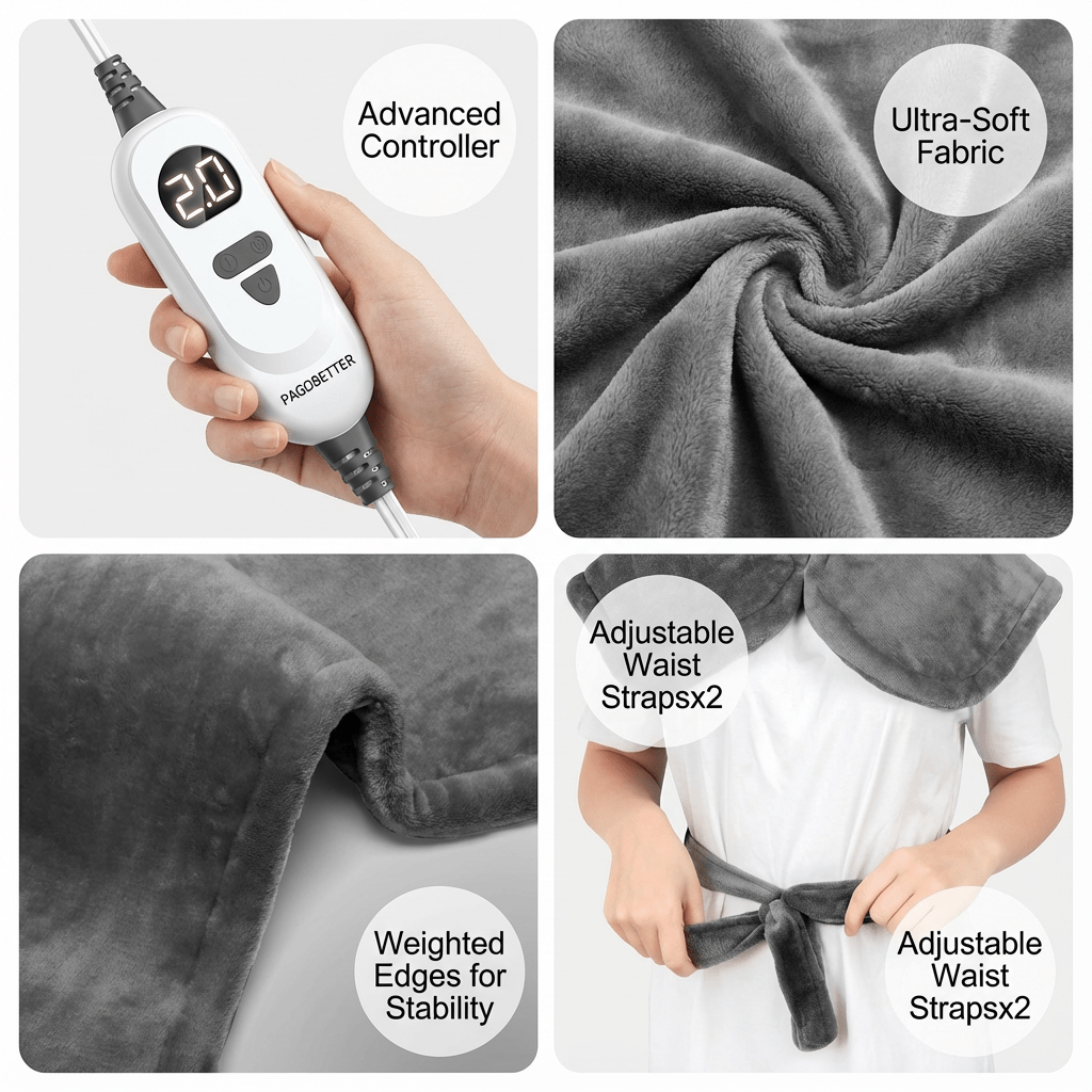 Heated Shawl Heating Pad for Neck & Shoulders – Graphene Fabric, 6 Heat Levels, Auto Shut-Off