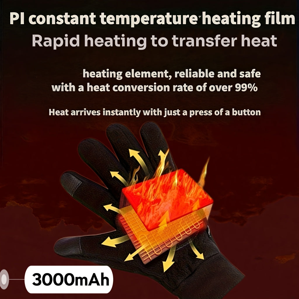 Rechargeable Heated Gloves, 3000mAh Battery, Adjustable Heat Winter Gloves for Skiing, Cycling & Outdoor Activities