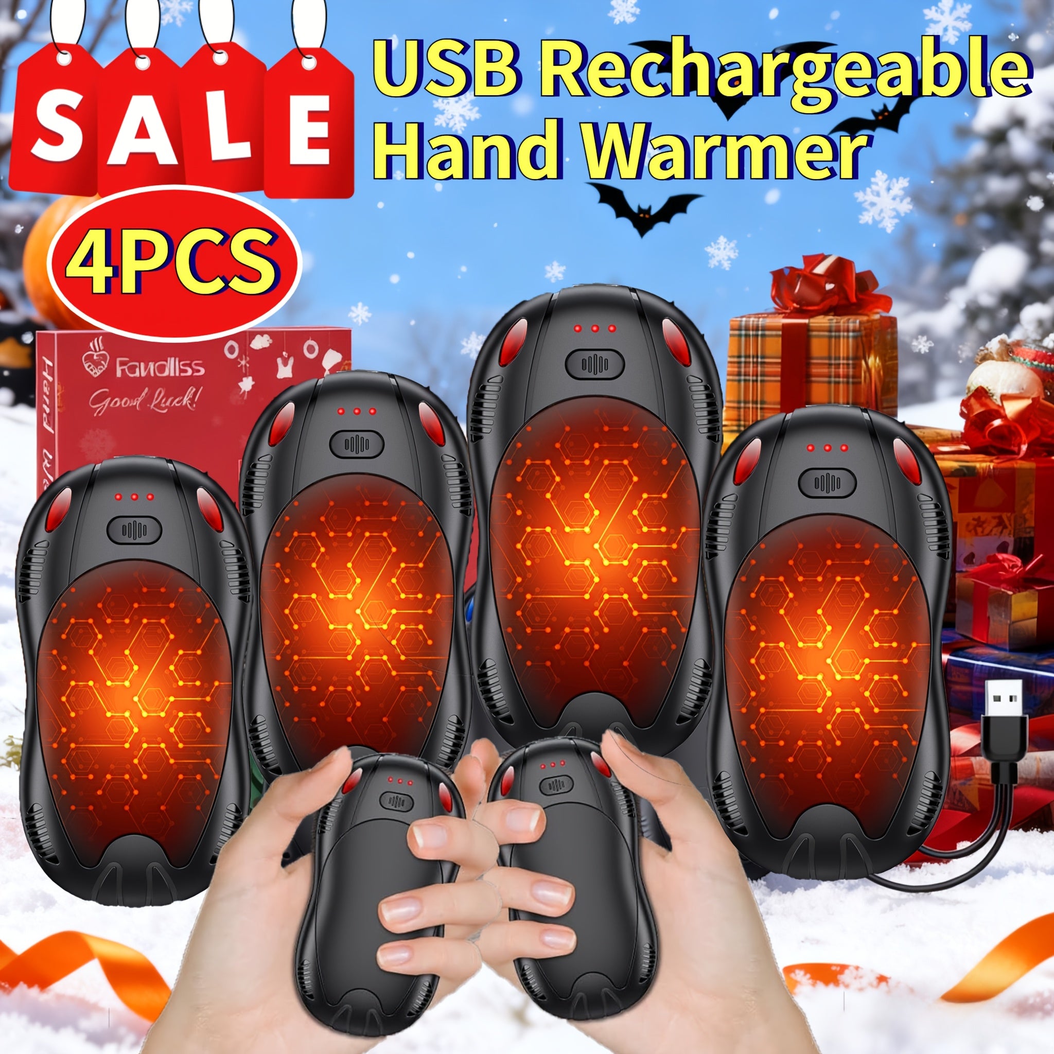 Rechargeable Magnetic Hand Warmer 2-in-1, Double-Sided Heating, 3 Temperature Levels, Portable Electric Hand Heater
